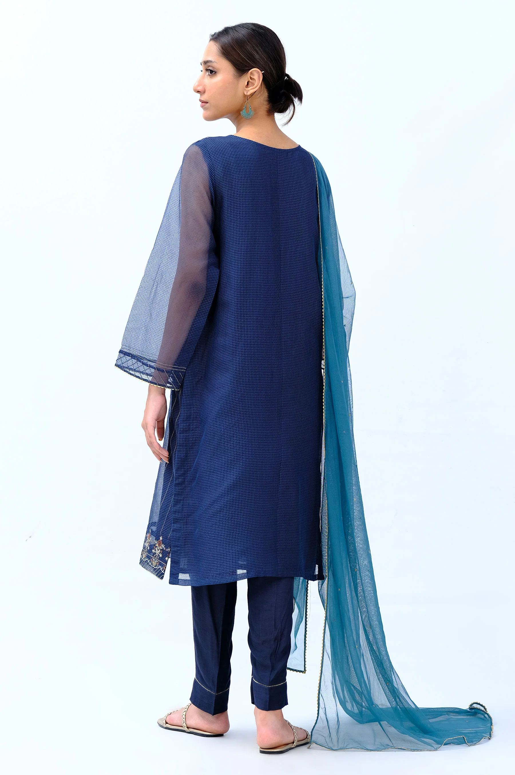 Stitched 3 Piece Embroidered Box Organza Outfit - Image 3