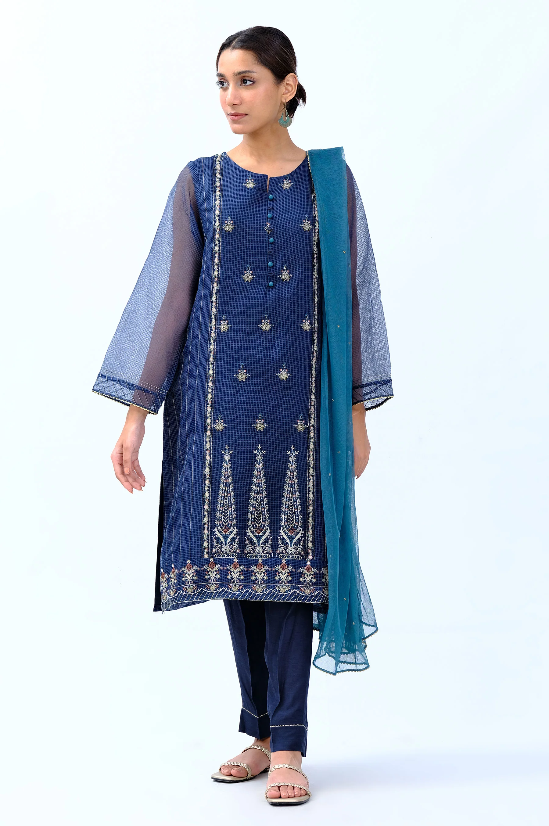 Stitched 3 Piece Embroidered Box Organza Outfit - Image 5