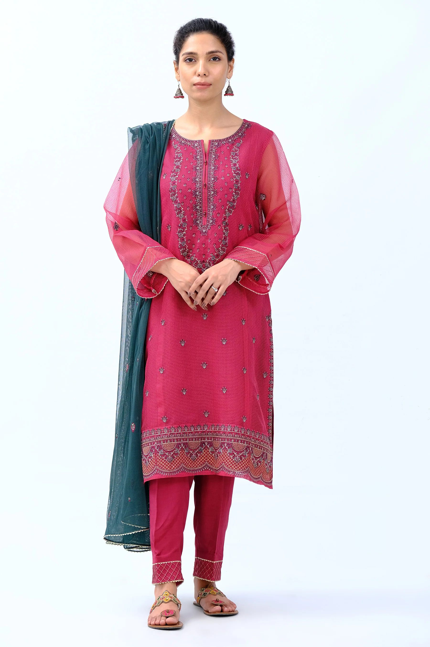 Stitched 3 Piece Embroidered Box Organza Outfit - Image 3