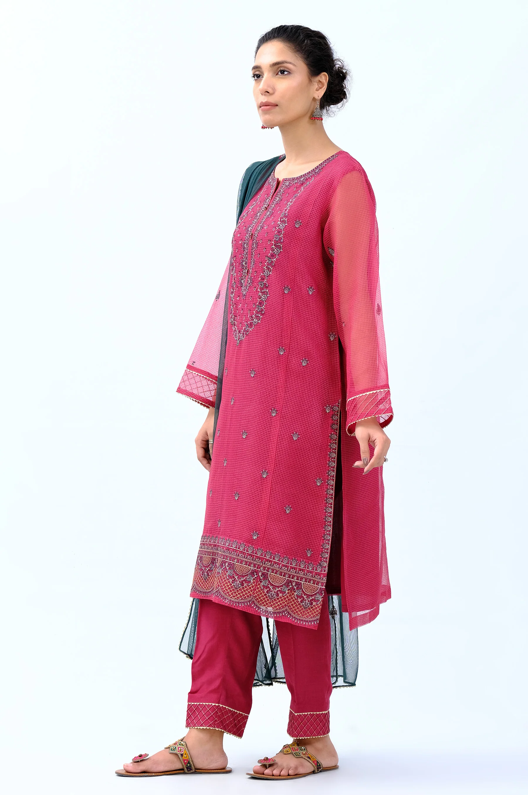 Stitched 3 Piece Embroidered Box Organza Outfit - Image 4