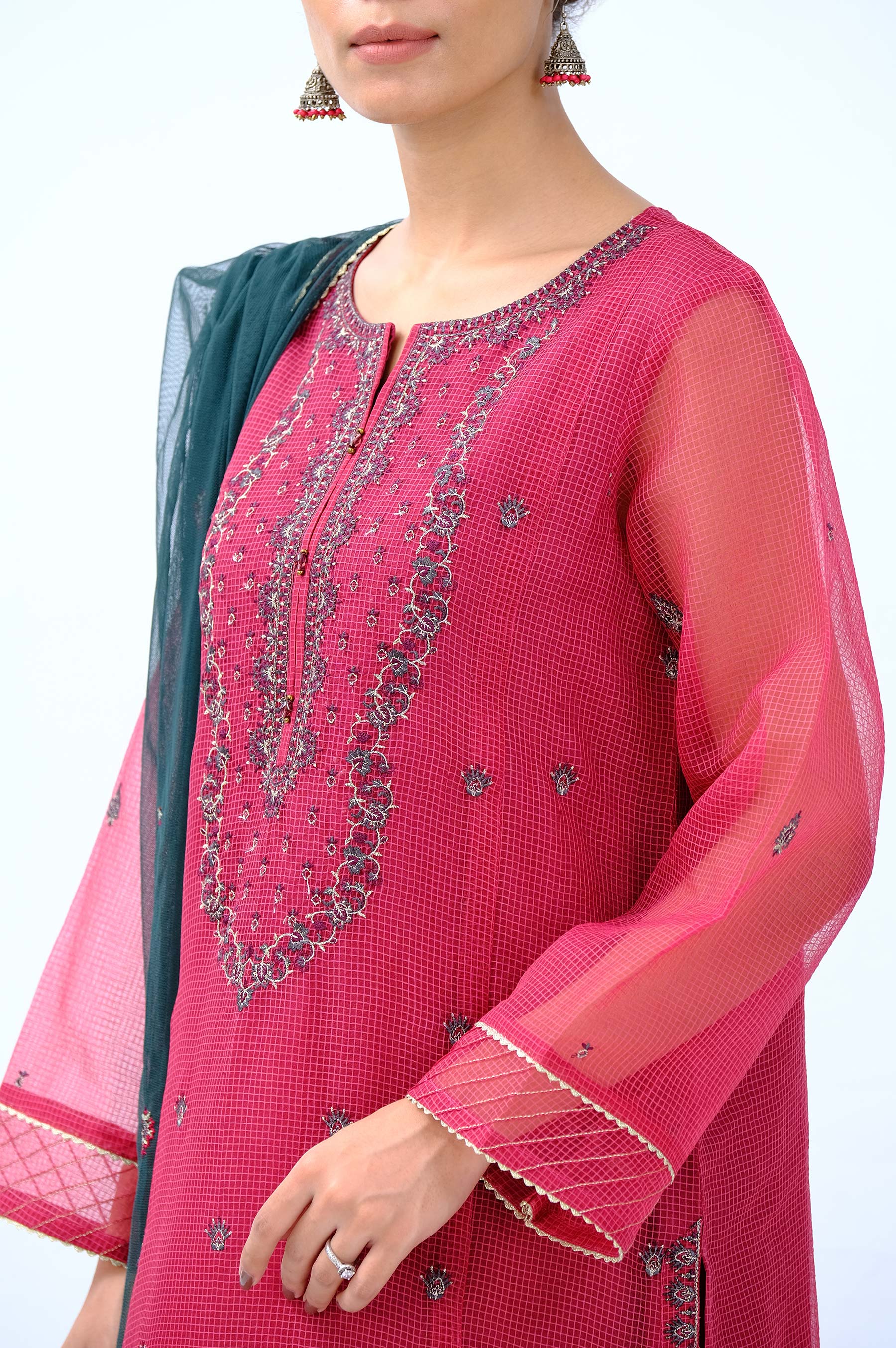 Stitched 3 Piece Embroidered Box Organza Outfit - Image 6