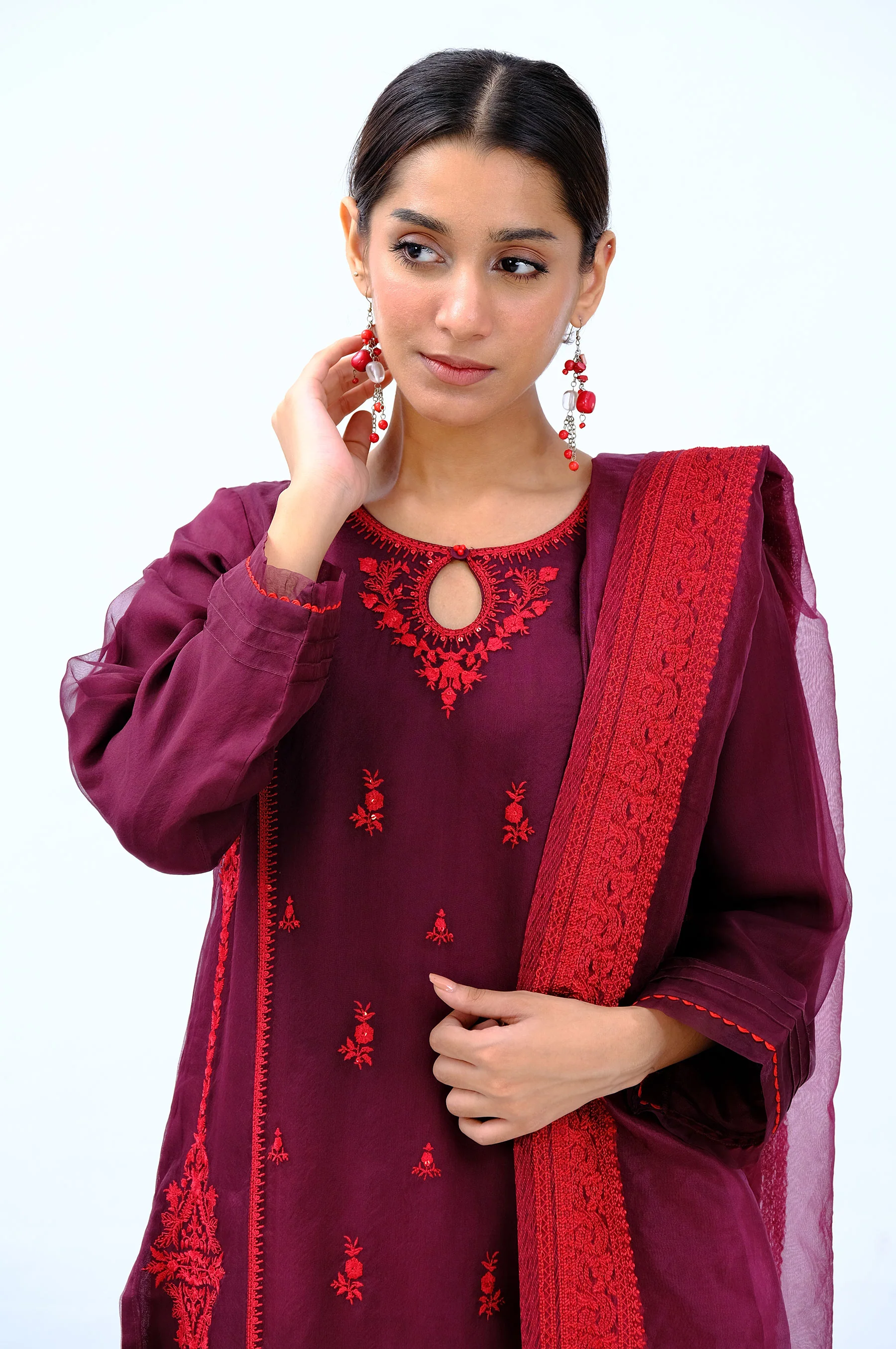 Stitched 3 Piece Organza Embroidered Shirt - Image 3