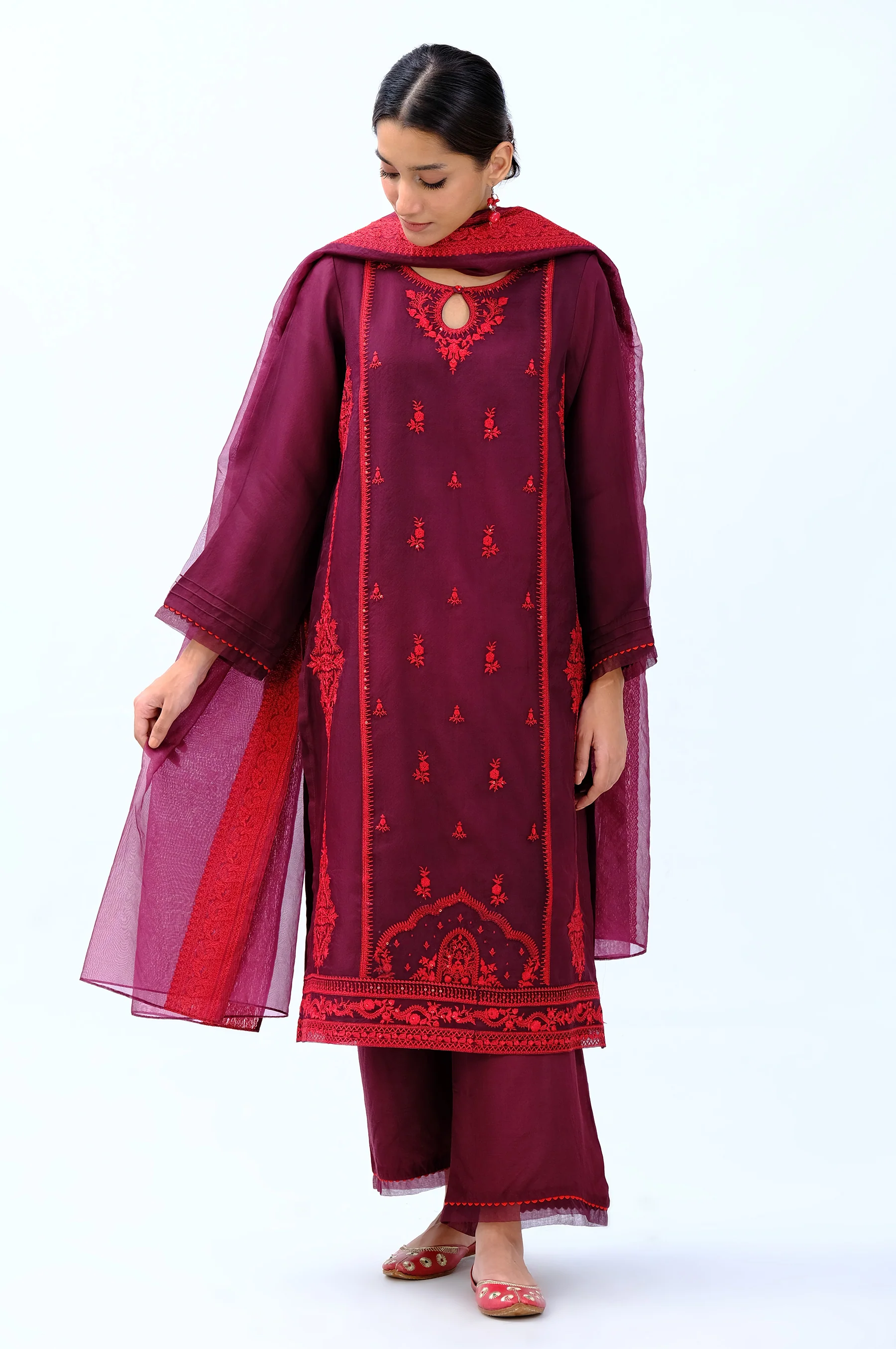 Stitched 3 Piece Organza Embroidered Shirt - Image 4