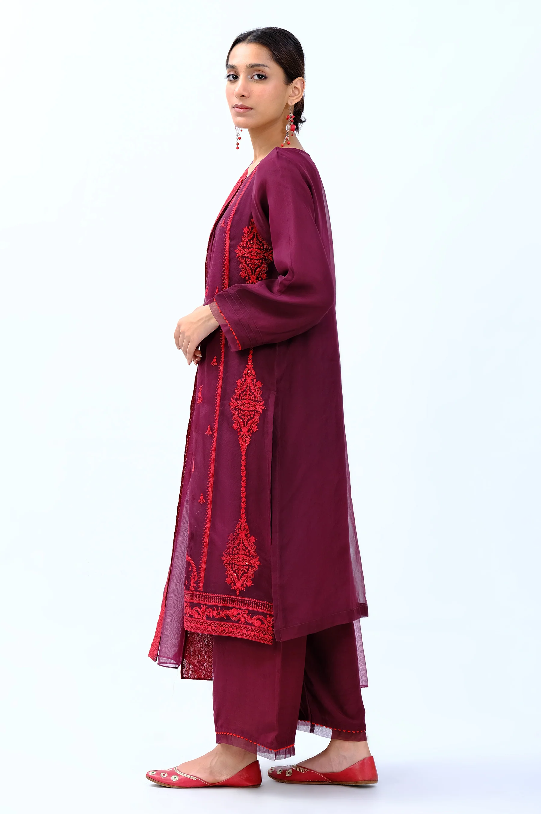 Stitched 3 Piece Organza Embroidered Shirt - Image 5