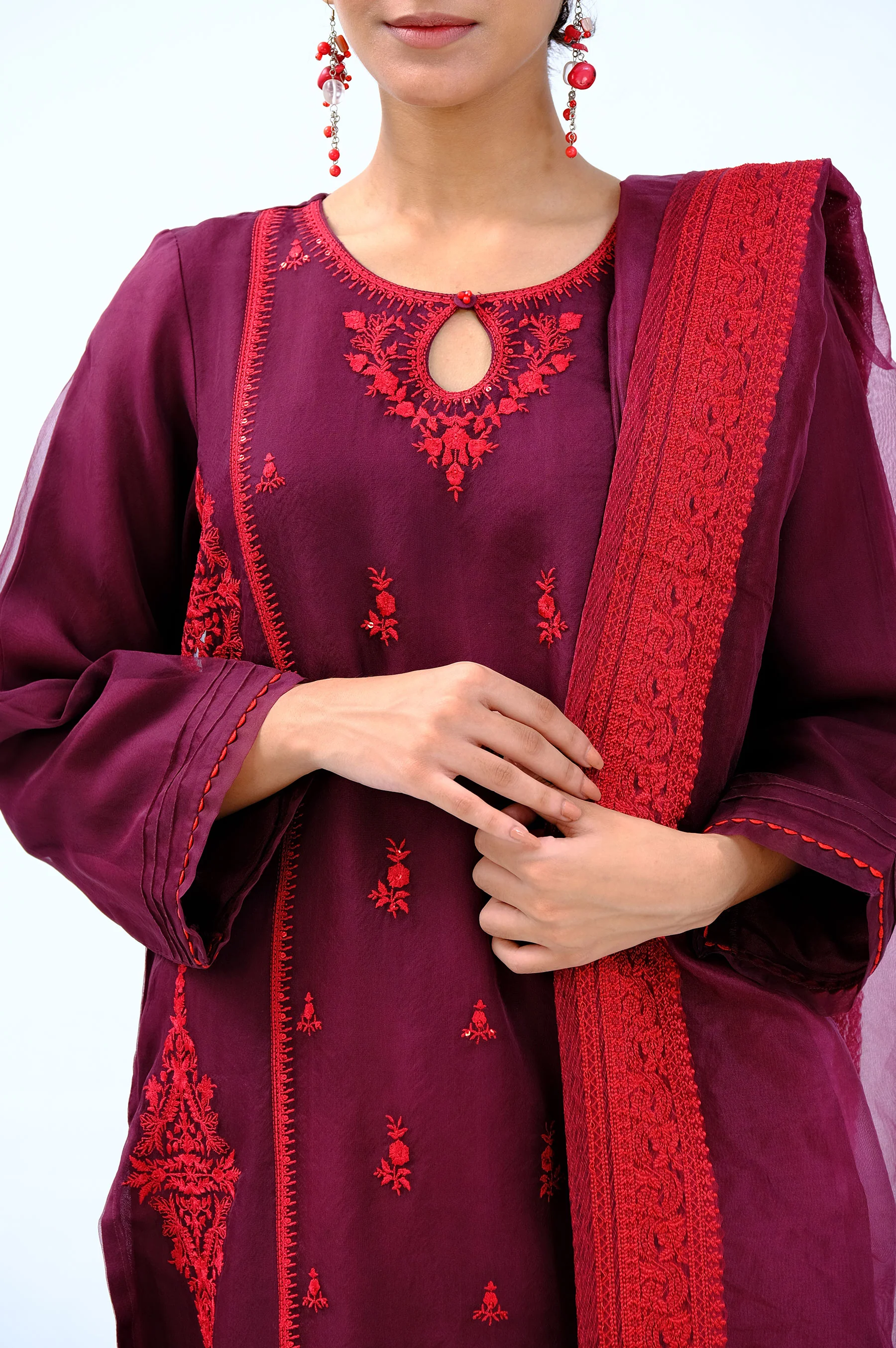 Stitched 3 Piece Organza Embroidered Shirt - Image 6