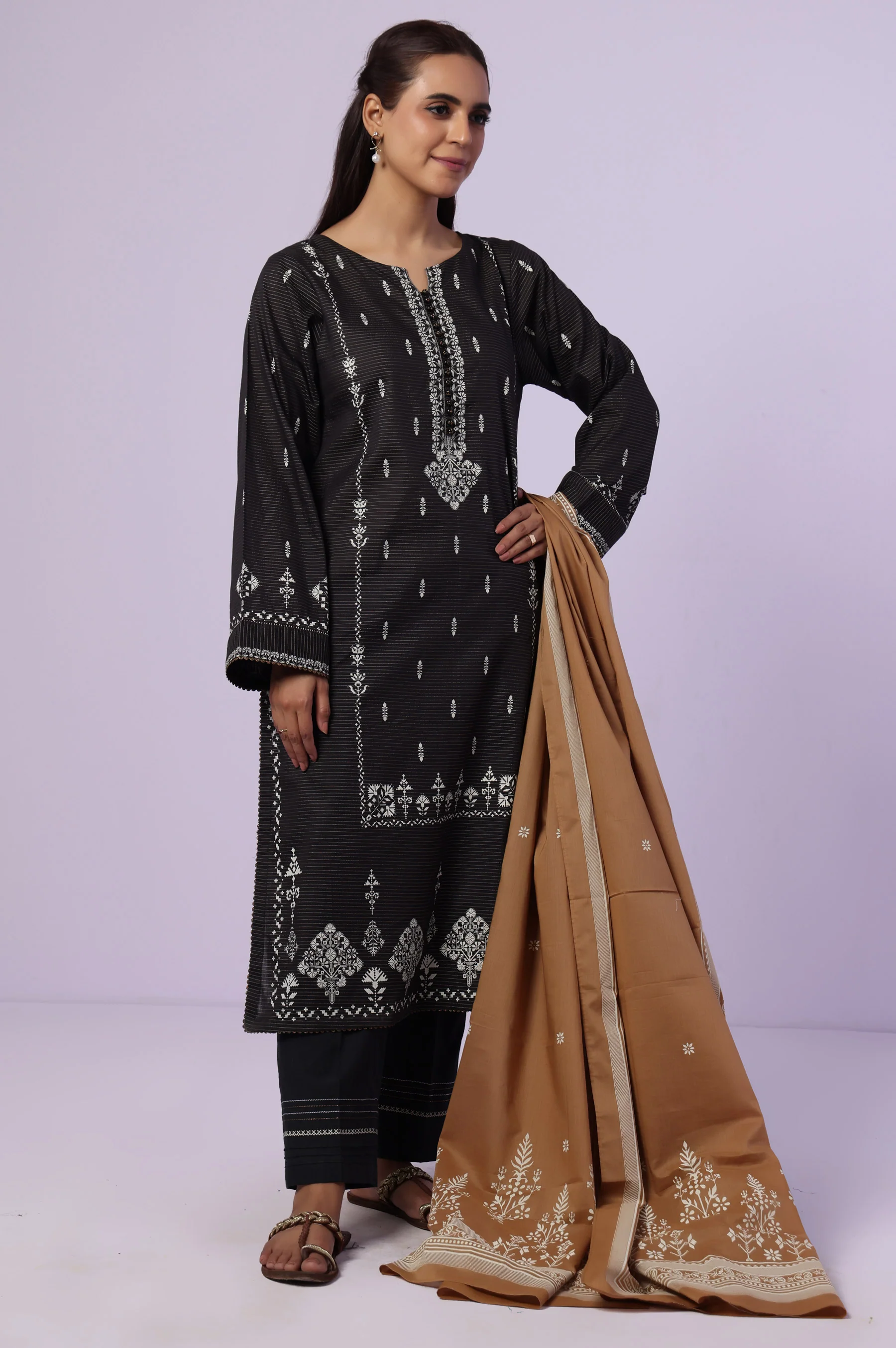 Stitched 3 Piece Paste Printed Dobby Mysuri Suit - Image 3