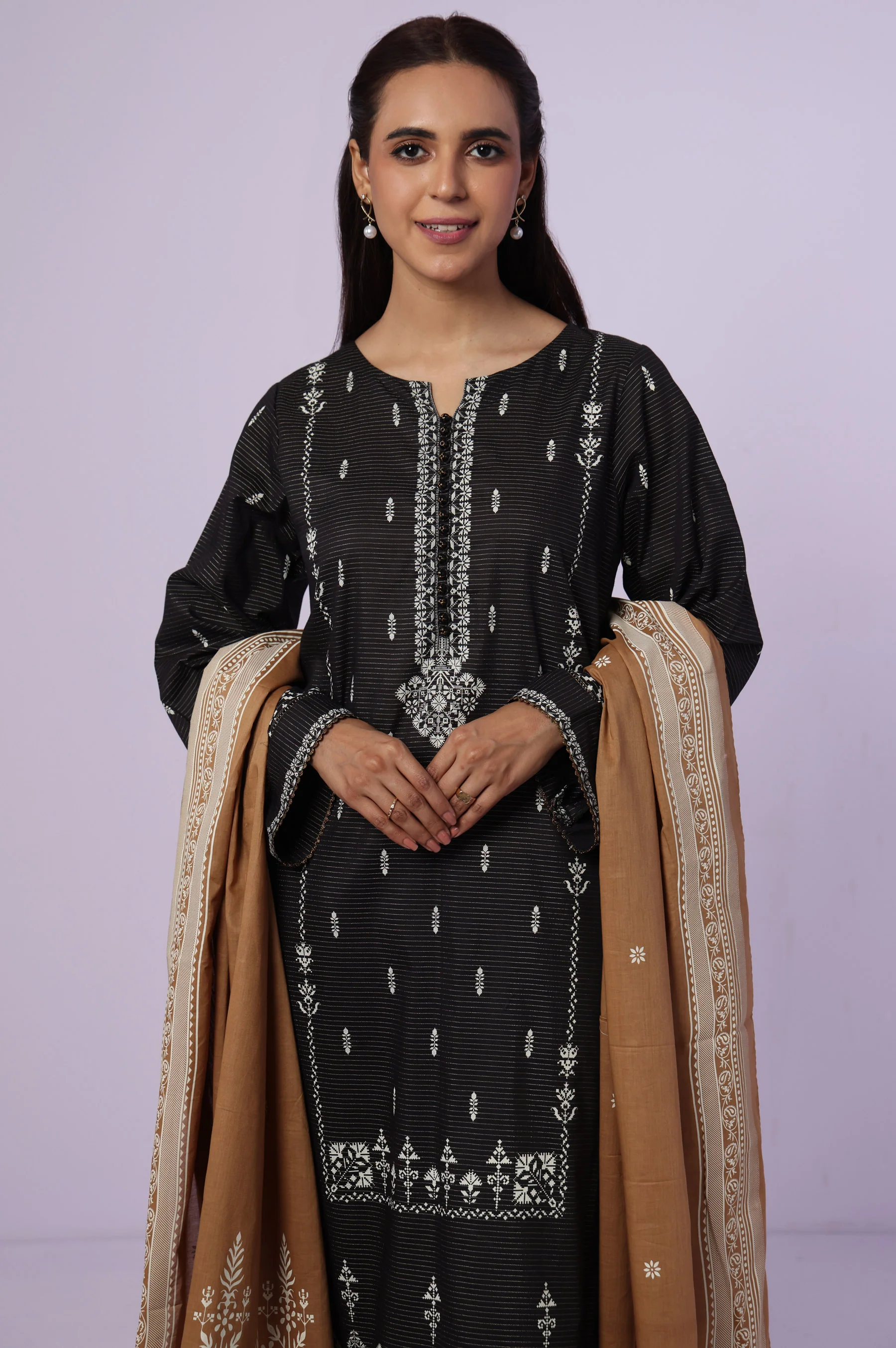Stitched 3 Piece Paste Printed Dobby Mysuri Suit - Image 4