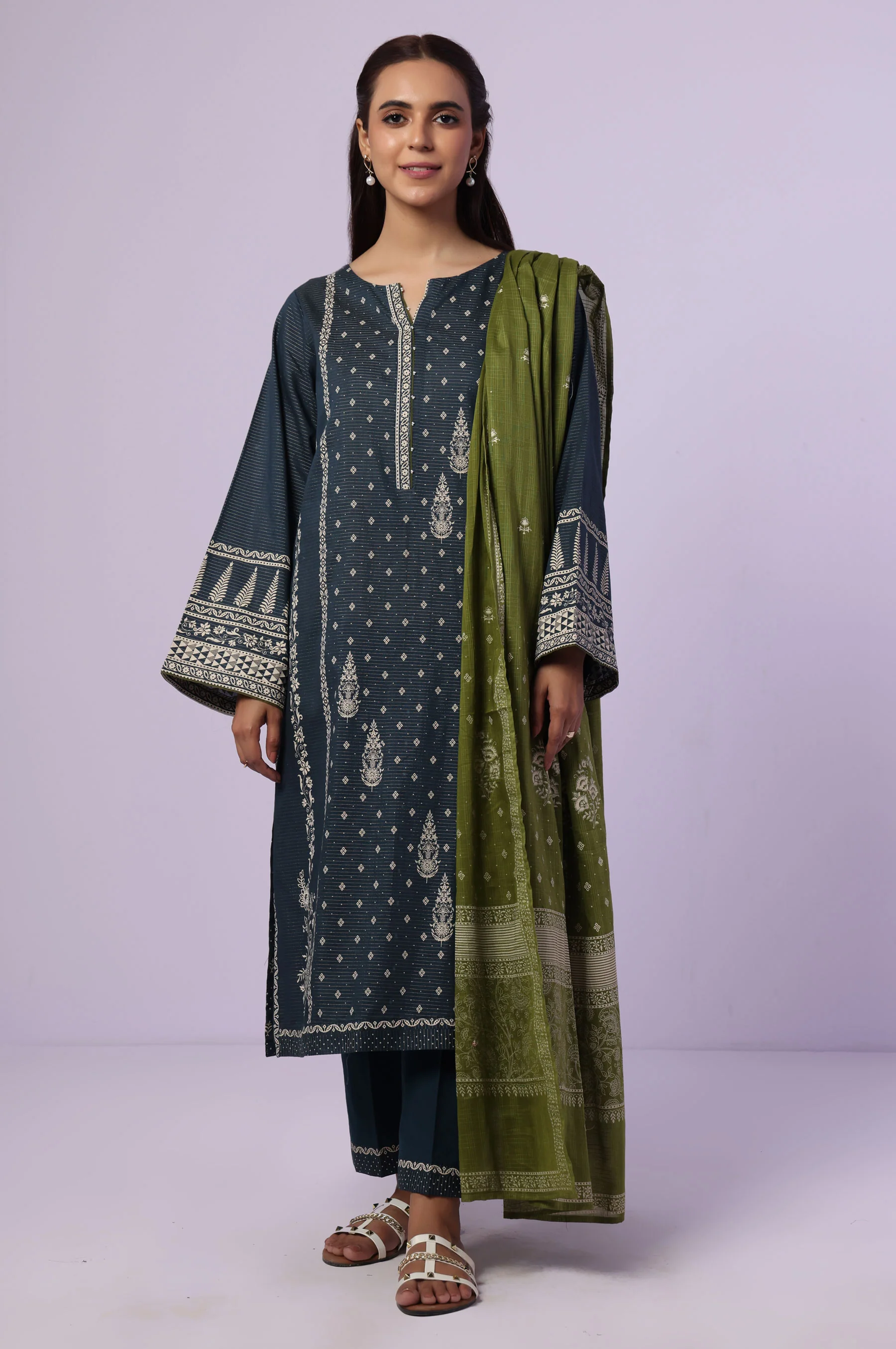 Stitched 3 Piece Paste Printed Dobby Mysuri Suit