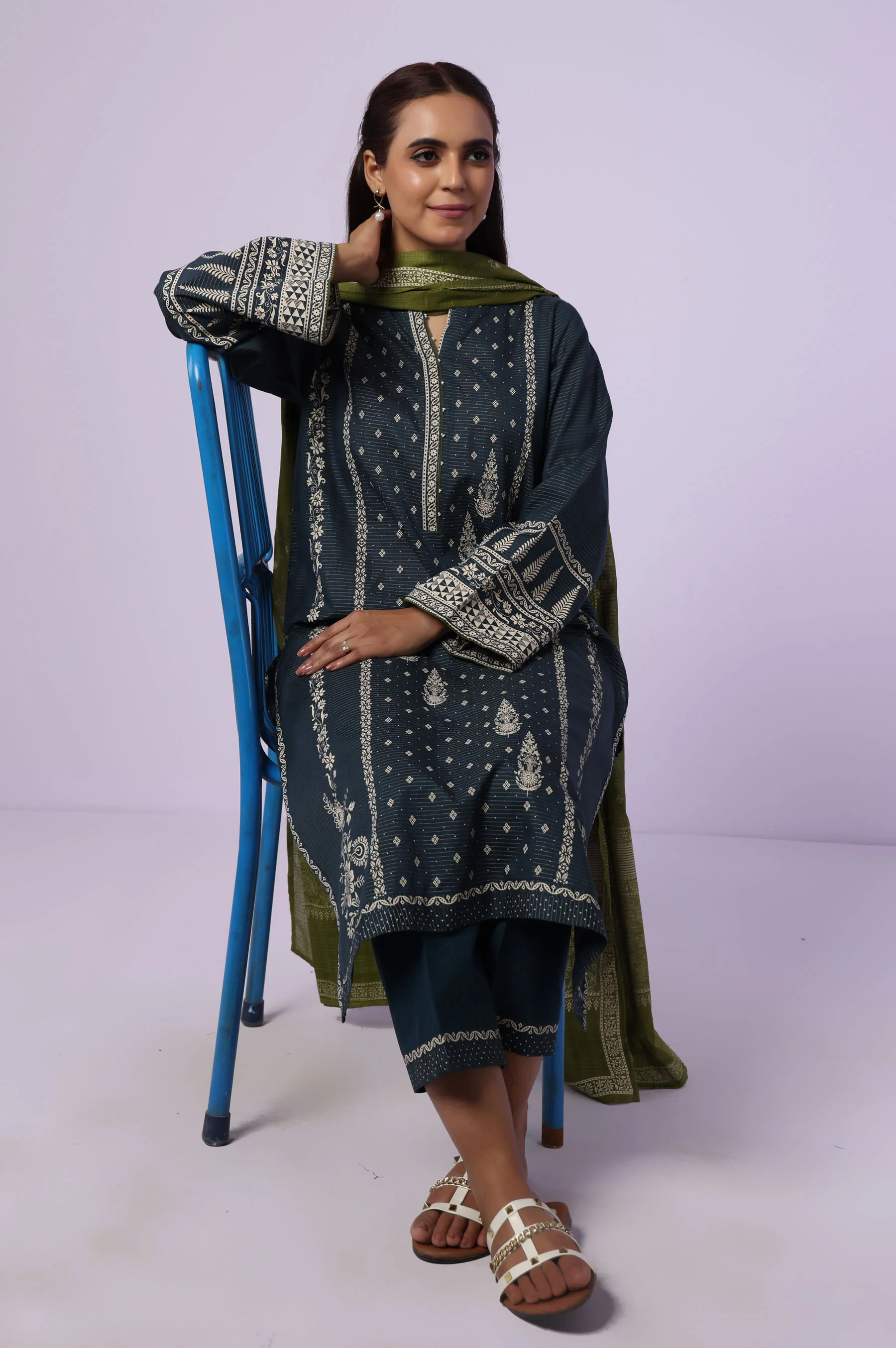 Stitched 3 Piece Paste Printed Dobby Mysuri Suit - Image 2