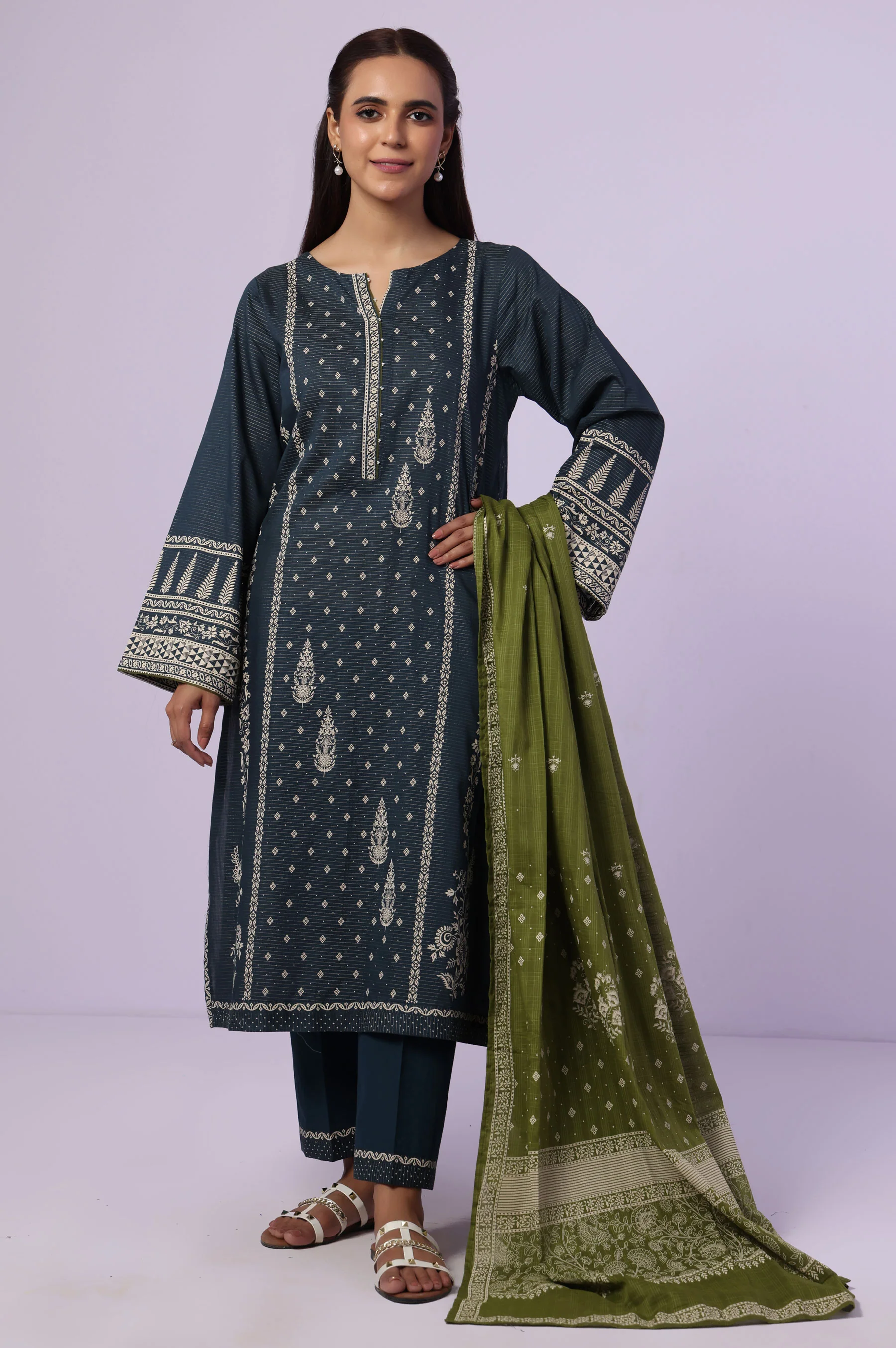 Stitched 3 Piece Paste Printed Dobby Mysuri Suit - Image 3