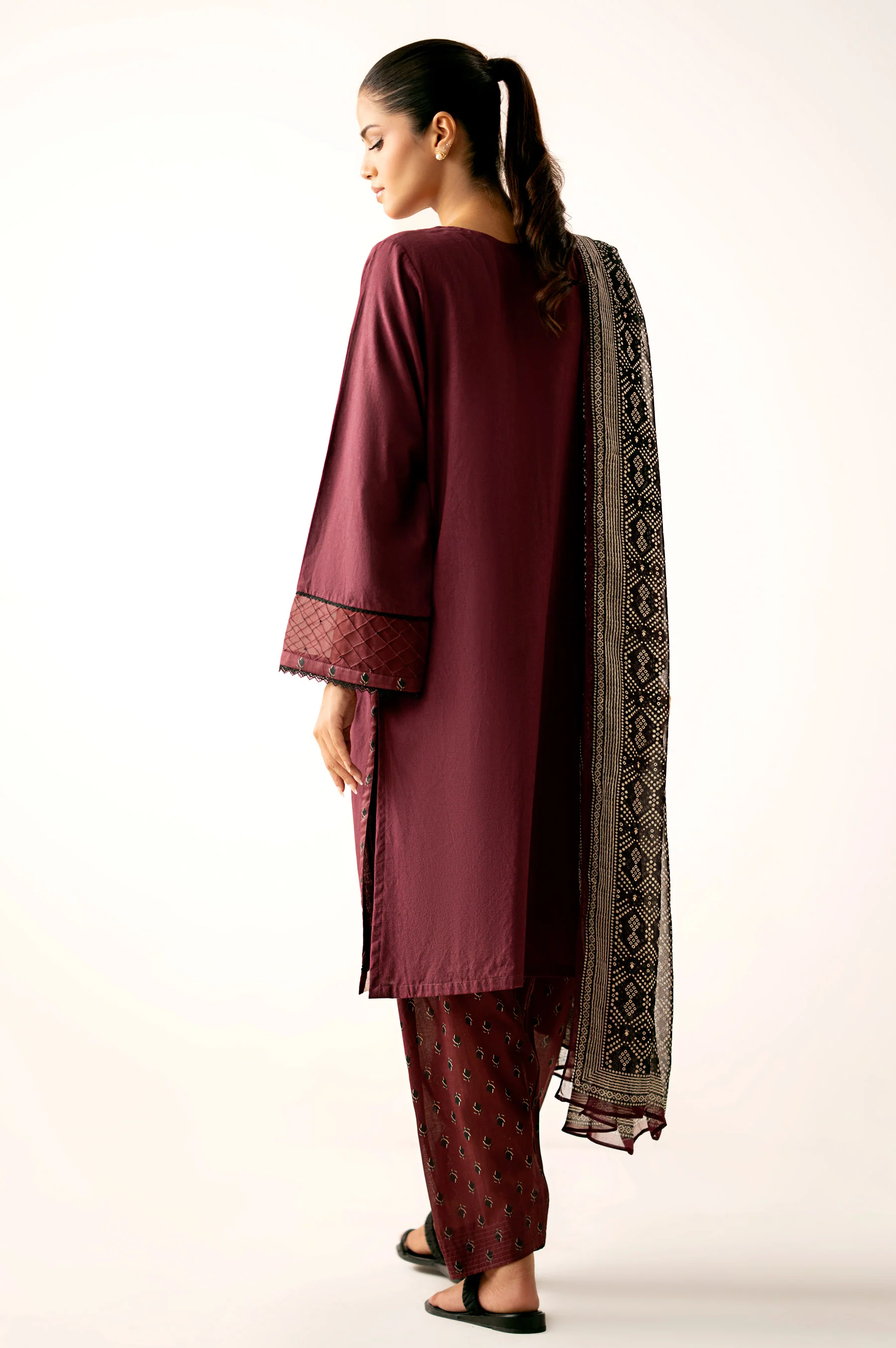 Stitched 3 Piece Pima Cotton Shirt with Digital Printed Chiffon Dupatta - Image 3