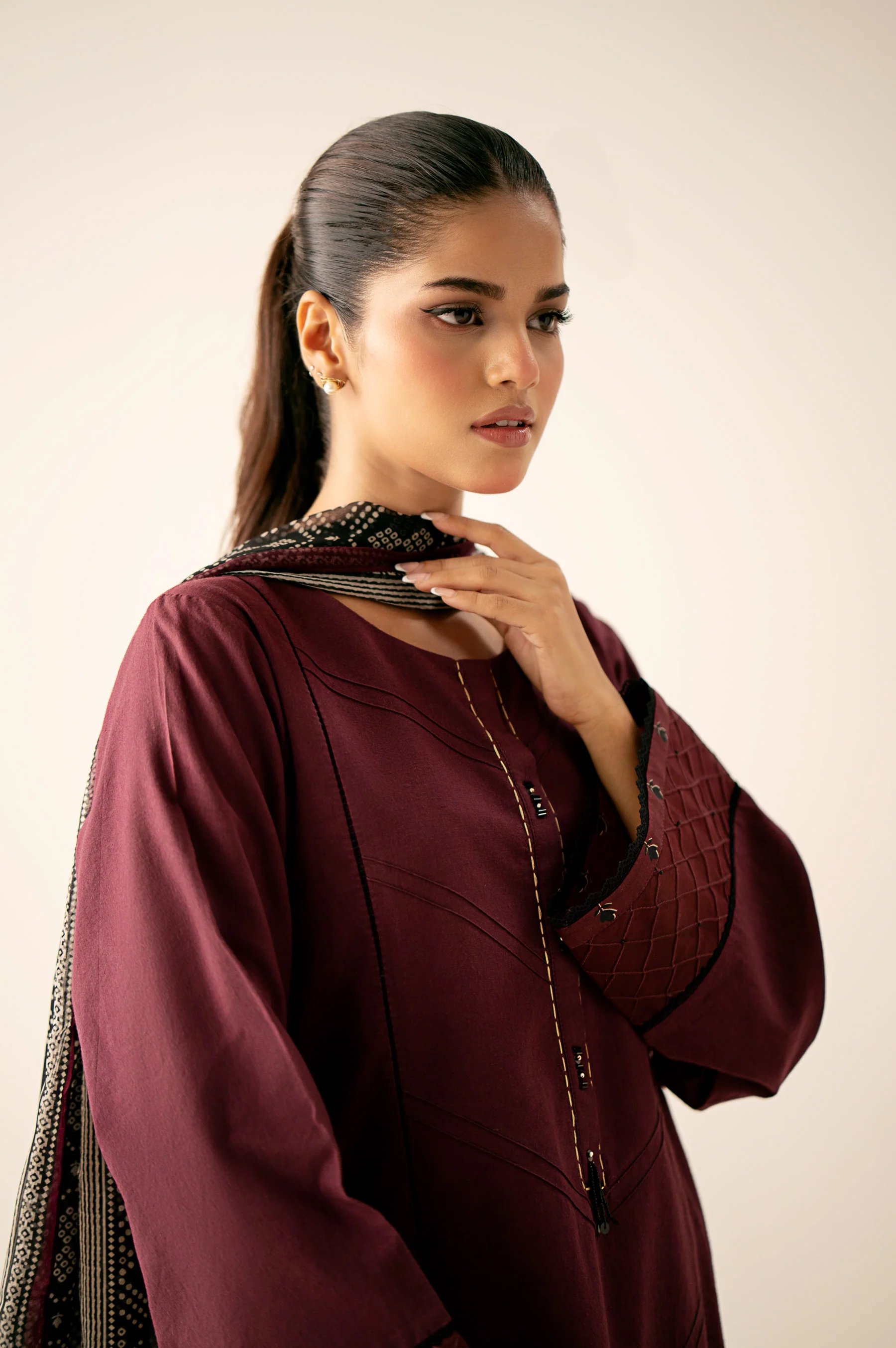 Stitched 3 Piece Pima Cotton Shirt with Digital Printed Chiffon Dupatta - Image 6