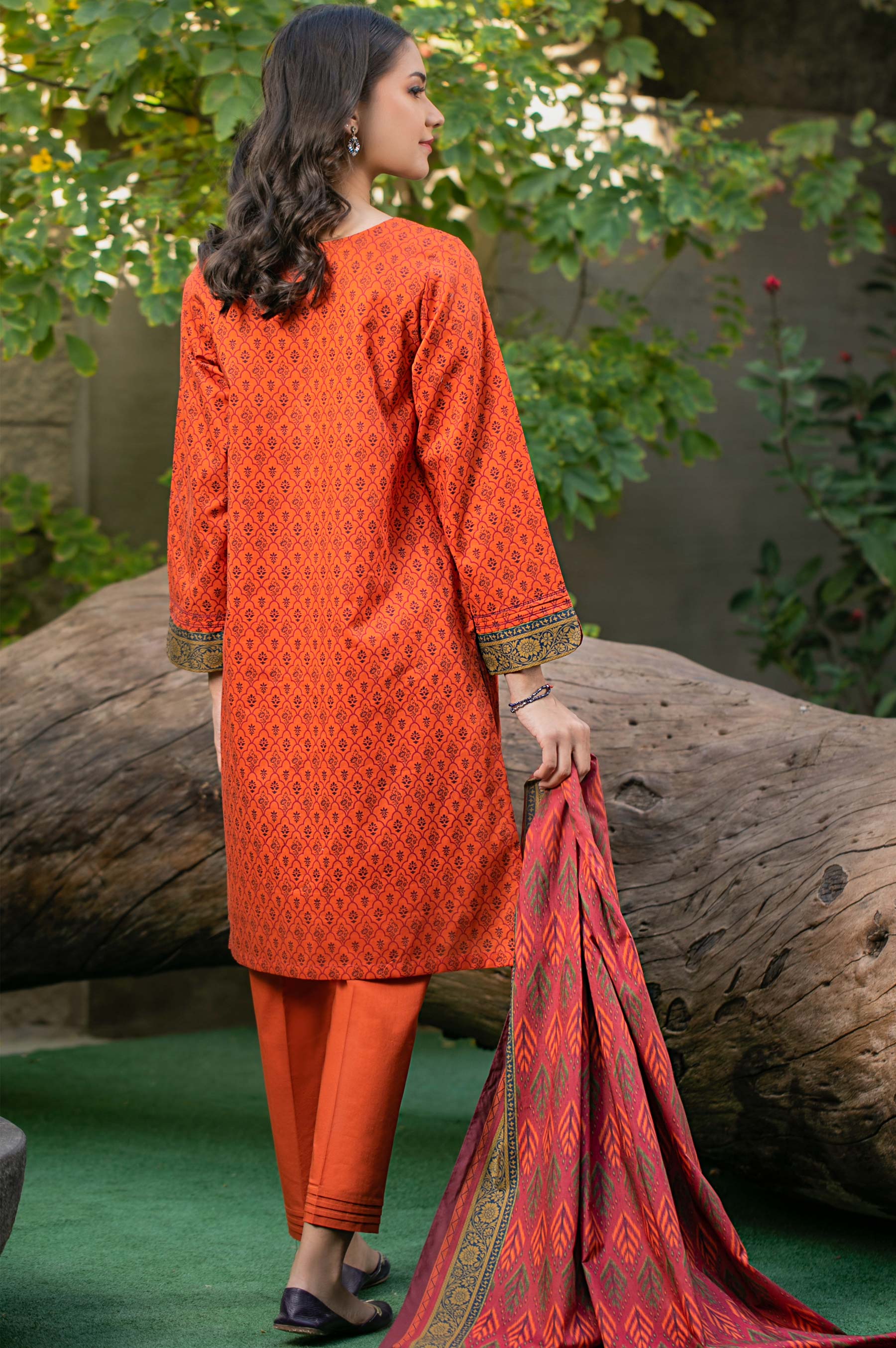 Stitched 3 Piece Printed Cambric Suit - Image 2