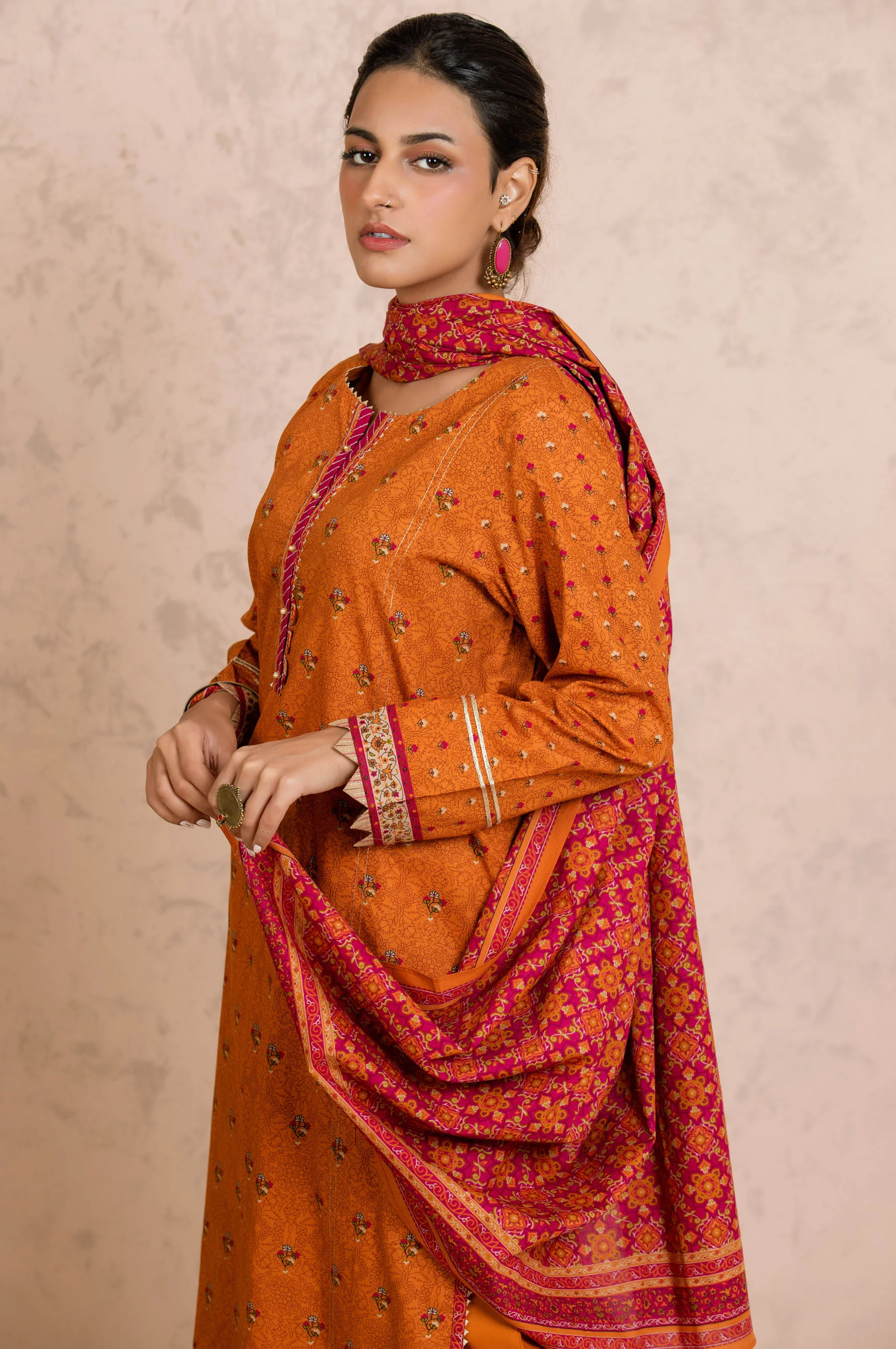 Stitched 3 Piece Printed Cambric Suit - Image 2