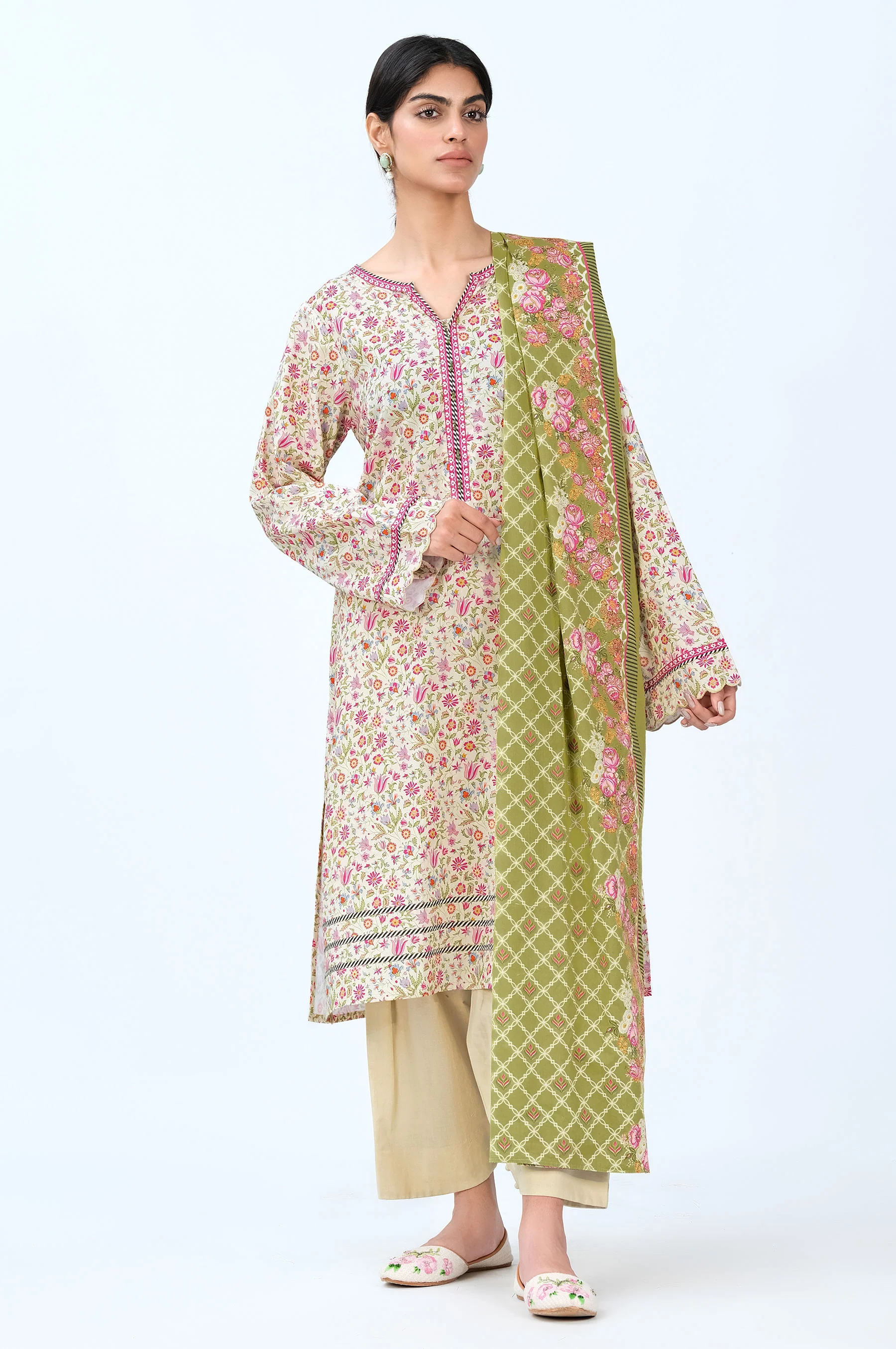 Stitched 3 Piece Printed Cambric Suit - Image 3