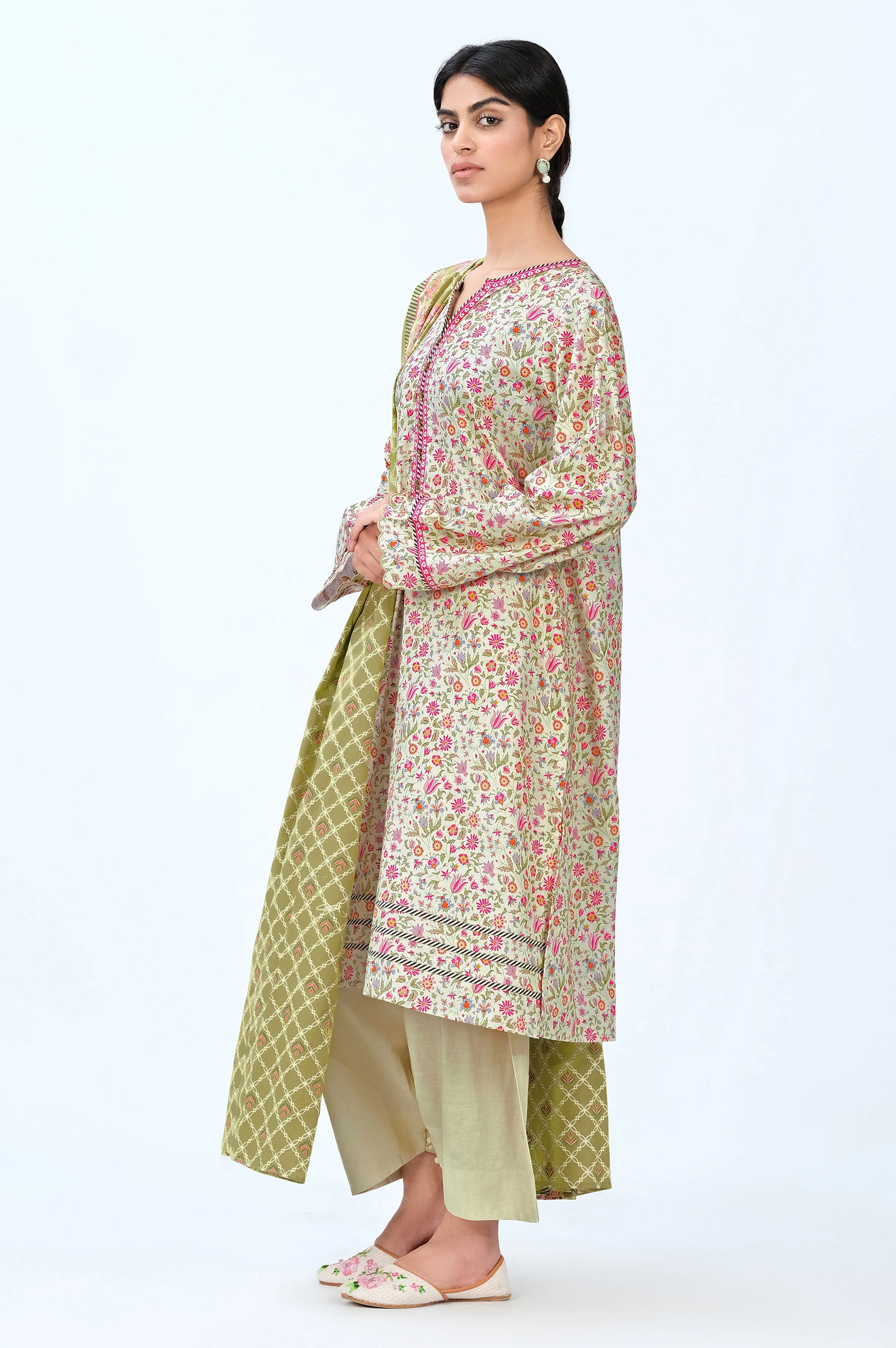 Stitched 3 Piece Printed Cambric Suit - Image 4