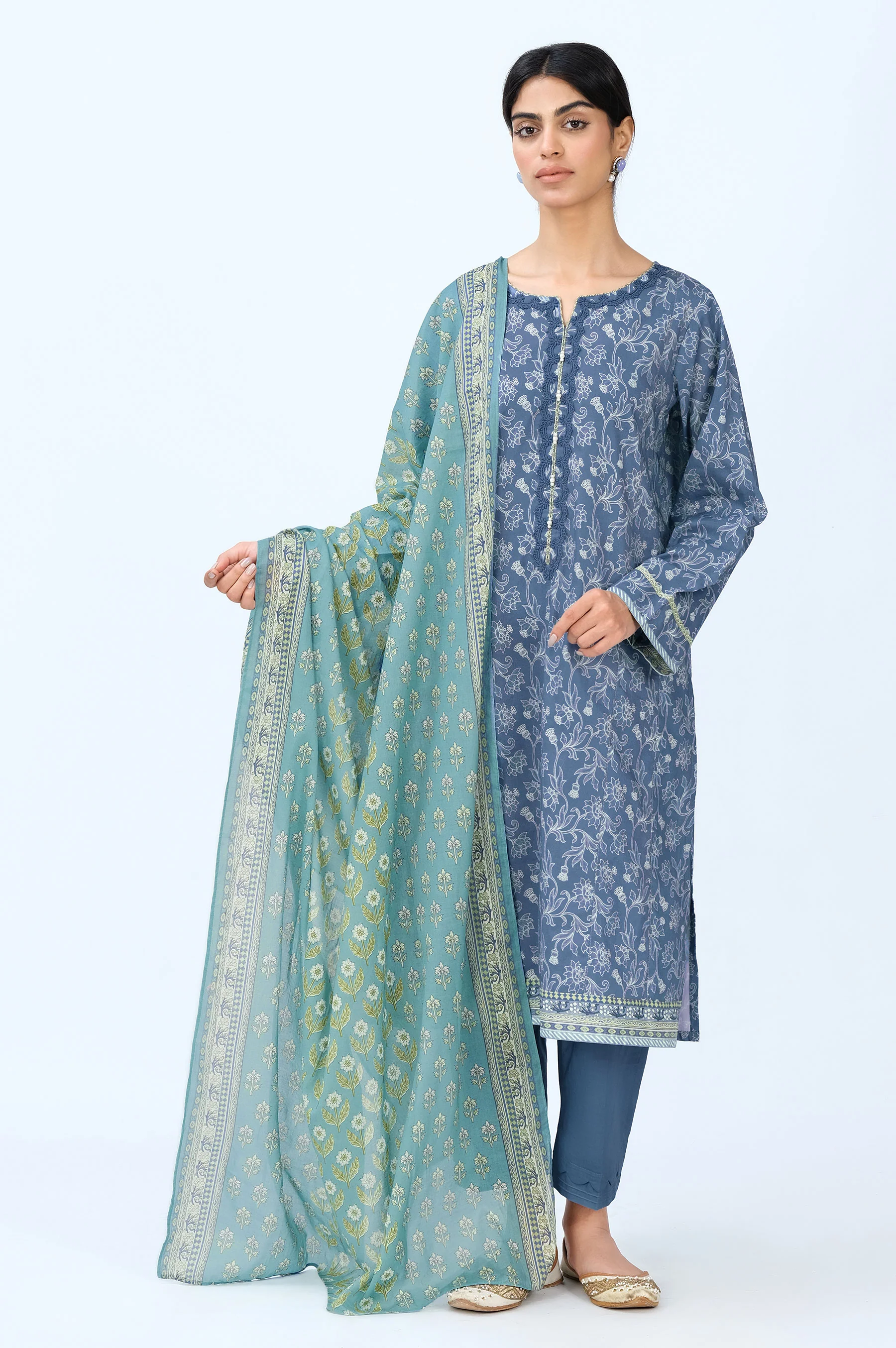 Stitched 3 Piece Printed Cambric Suit - Image 2