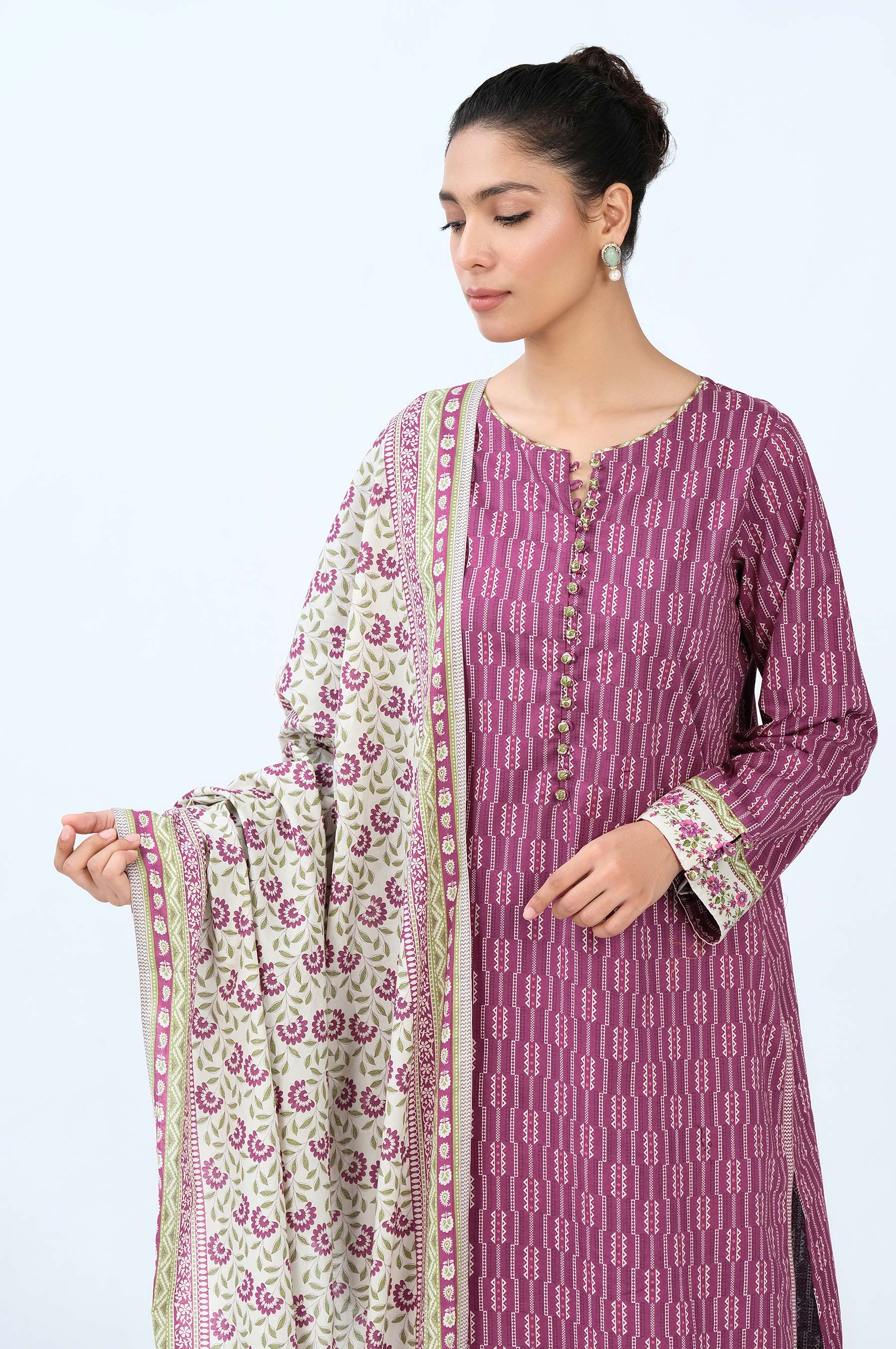 Stitched 3 Piece Printed Cambric Suit - Image 4