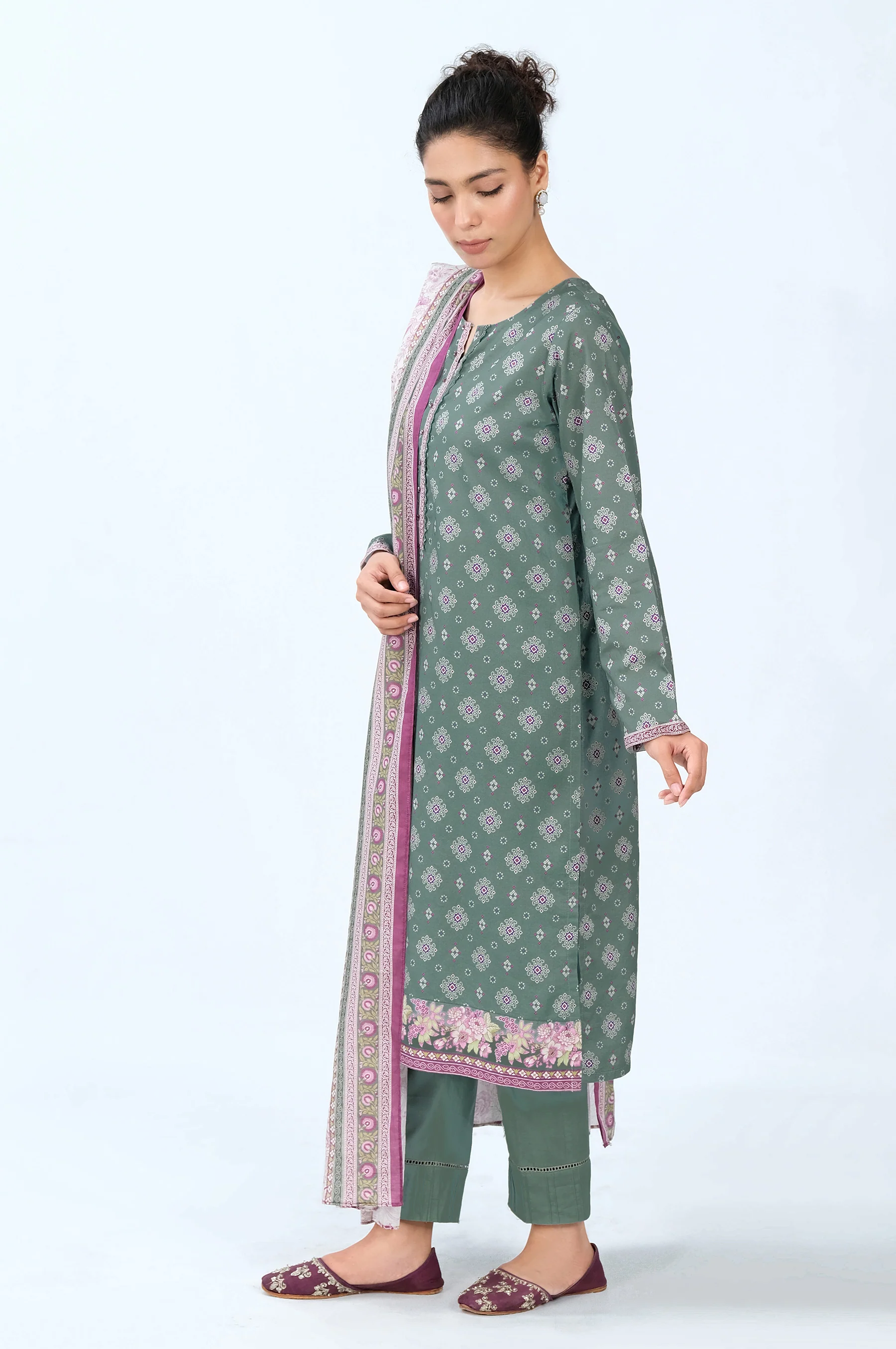 Stitched 3 Piece Printed Cambric Suit - Image 3