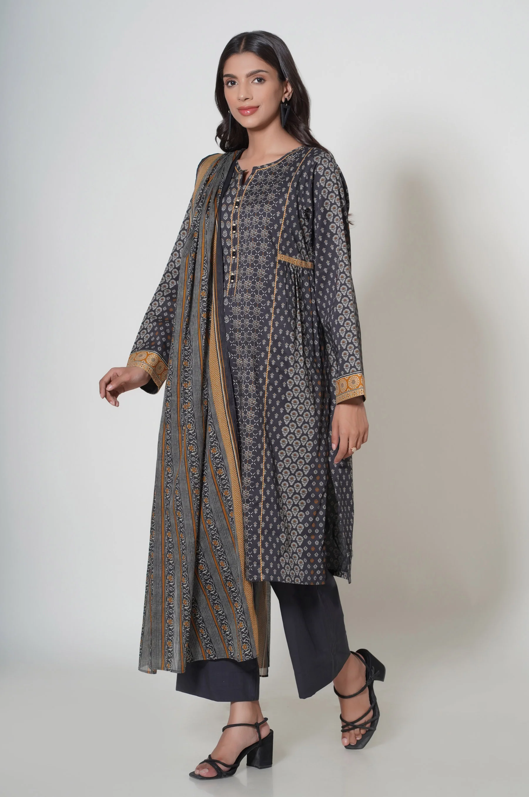 Stitched 3 Piece Printed Cambric Suit - Image 3