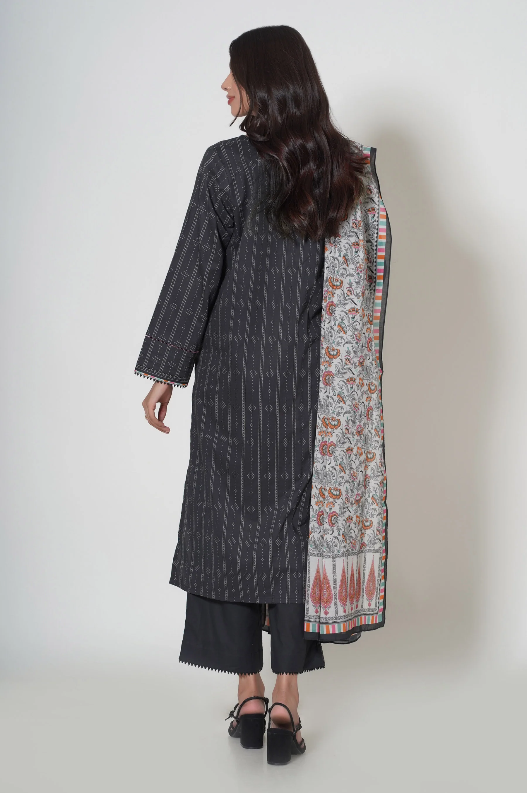 Stitched 3 Piece Printed Cambric Suit - Image 5