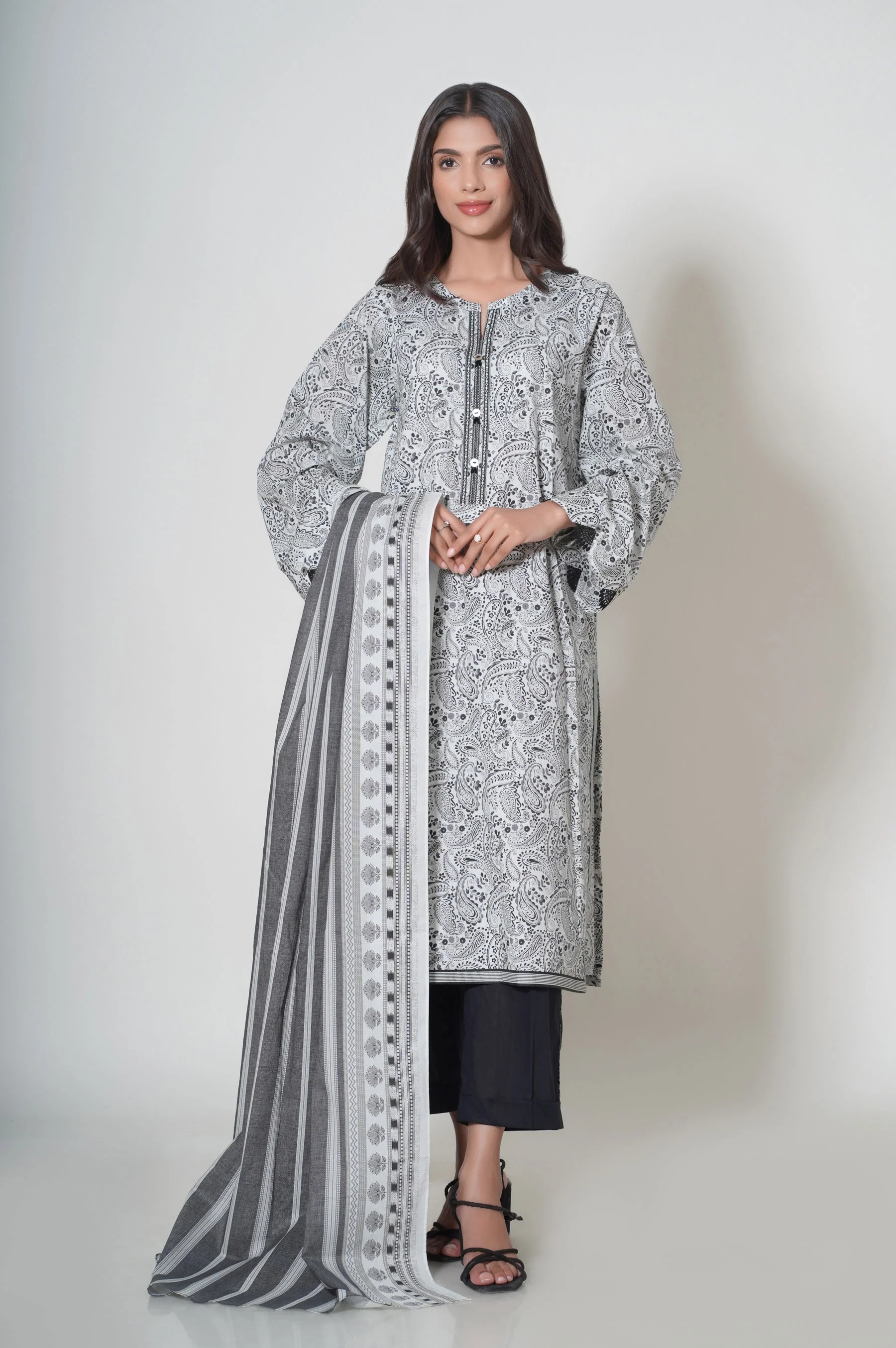 Stitched 3 Piece Printed Cambric Suit