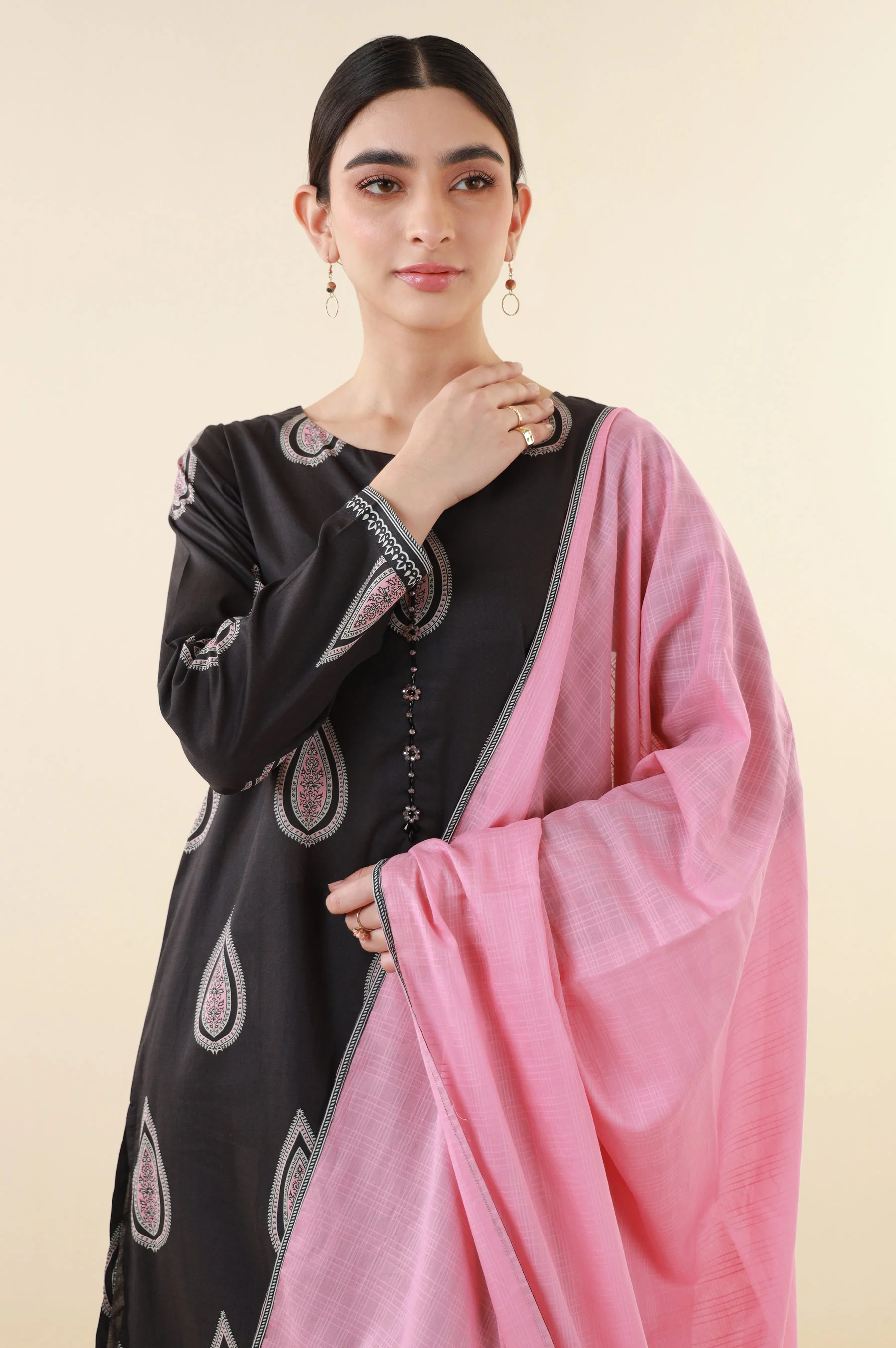 Stitched 3 Piece Printed Cambric Suit - Image 2
