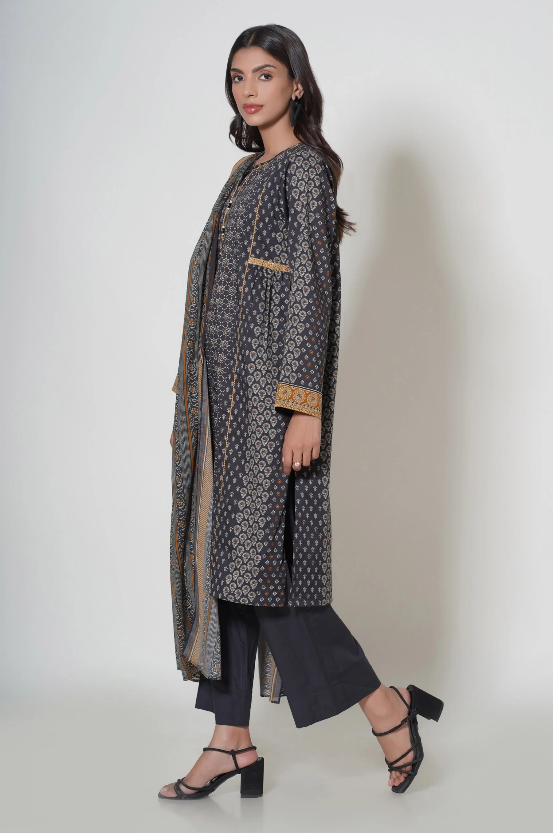Stitched 3 Piece Printed Cambric Suit - Image 5