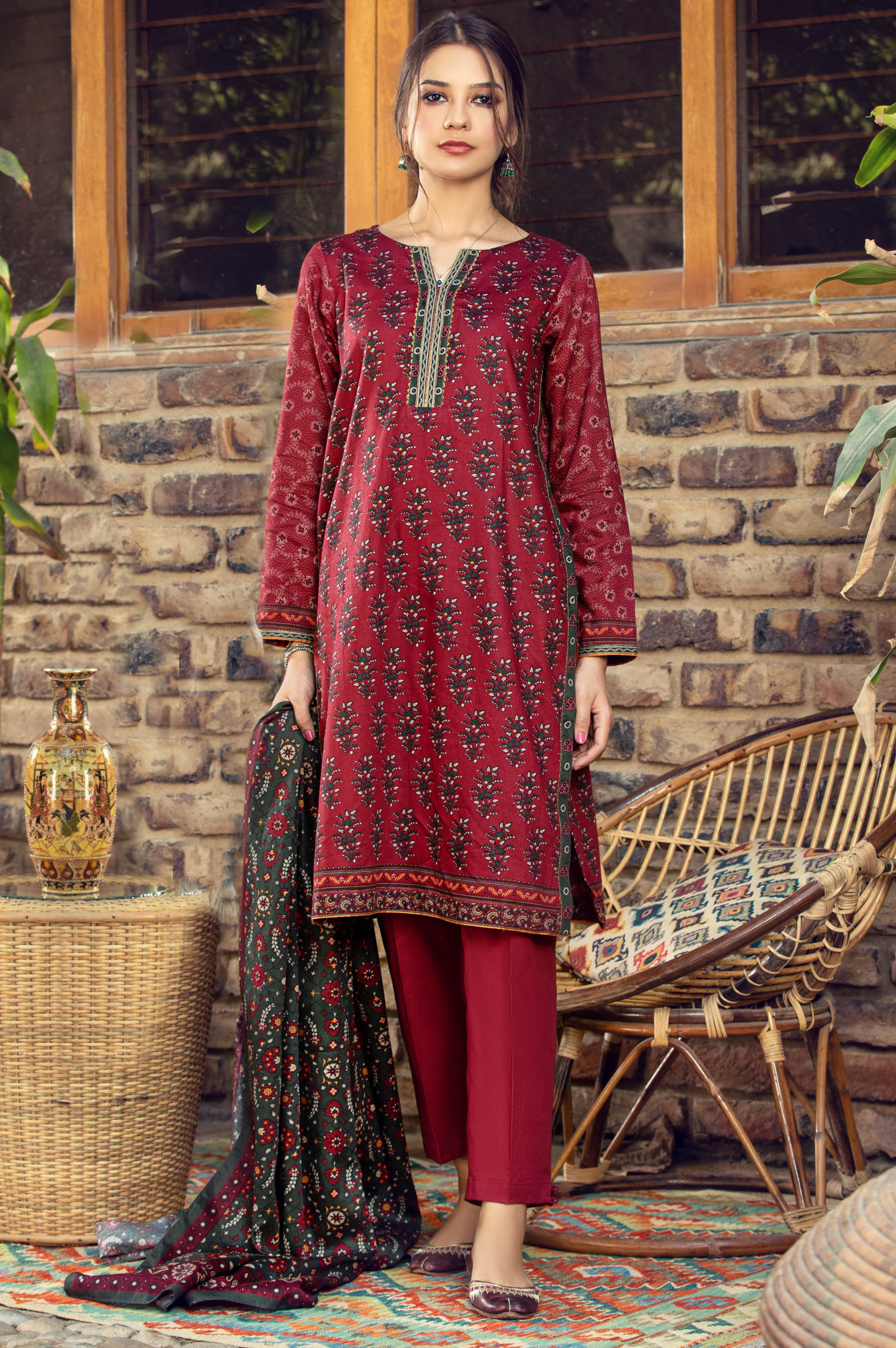 Stitched 3 Piece Printed Cottel Suit