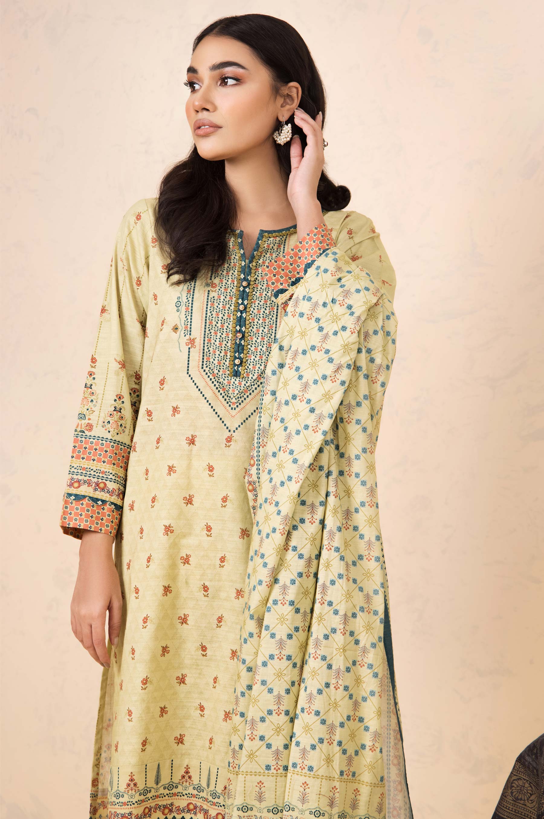 Stitched 3 Piece Printed Cottel Suit - Image 3