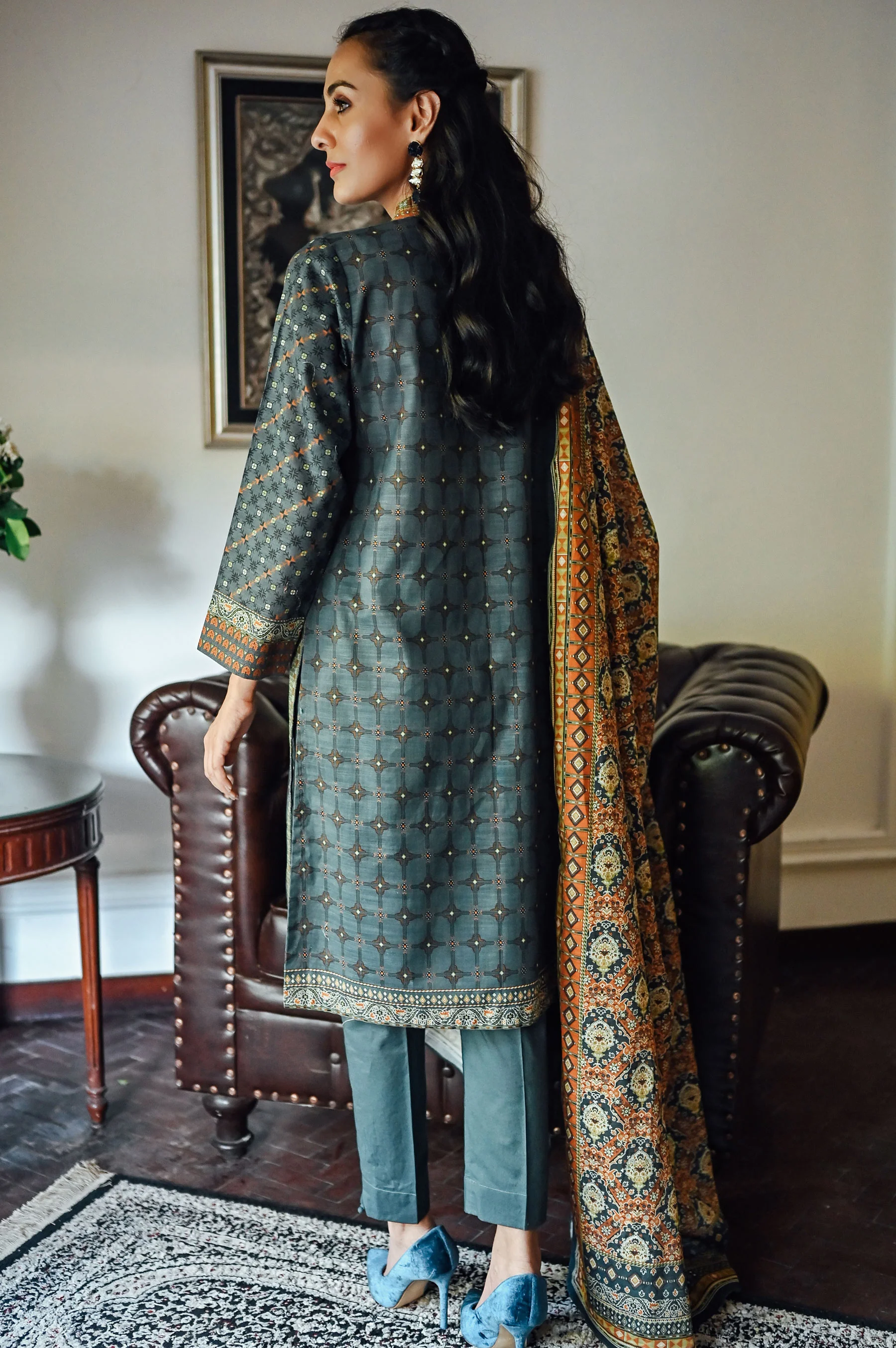 Stitched 3 Piece Printed Cottel Suit - Image 2