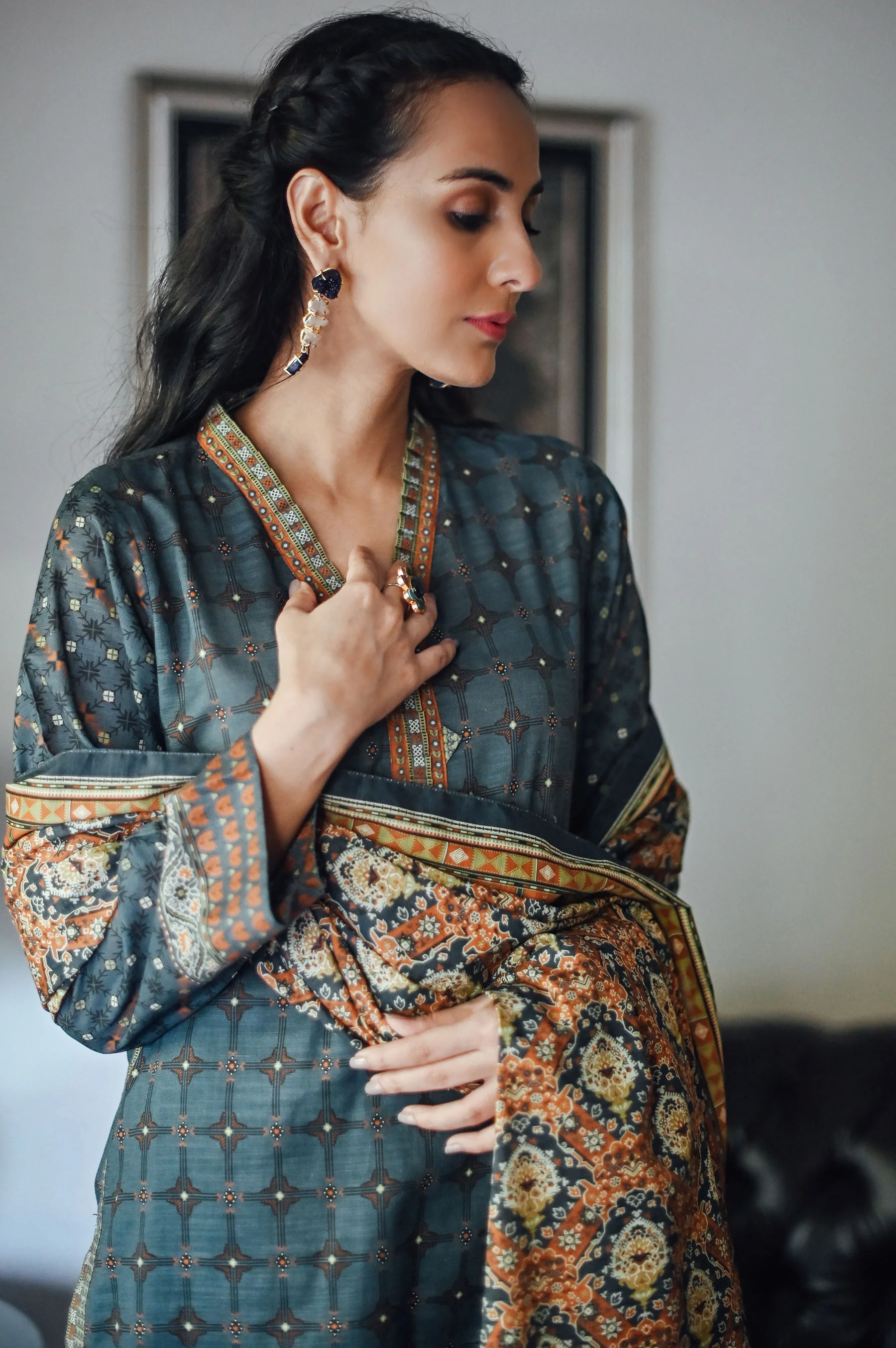 Stitched 3 Piece Printed Cottel Suit - Image 4