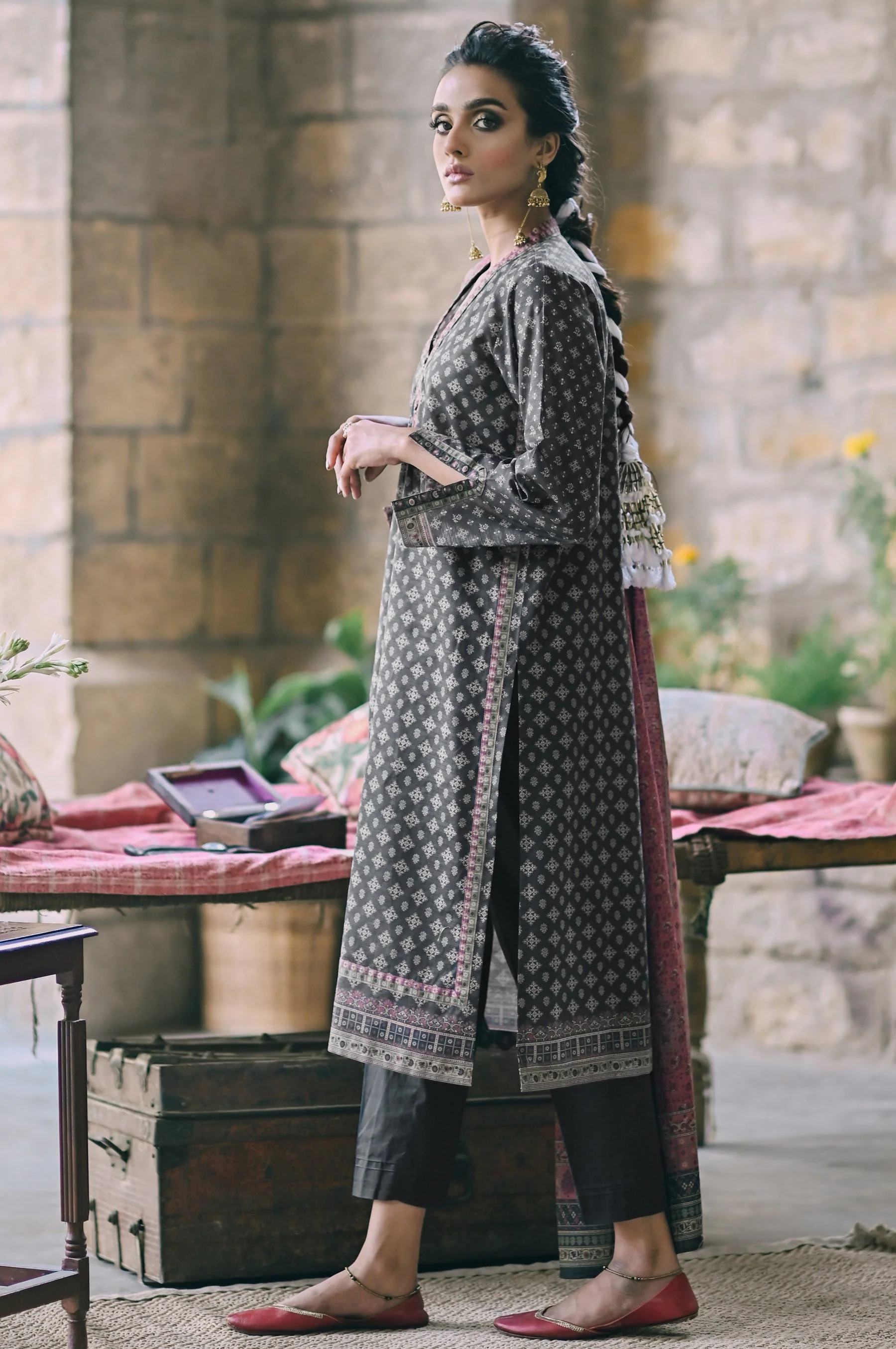 Stitched 3 Piece Printed Cottel Suit - Image 2