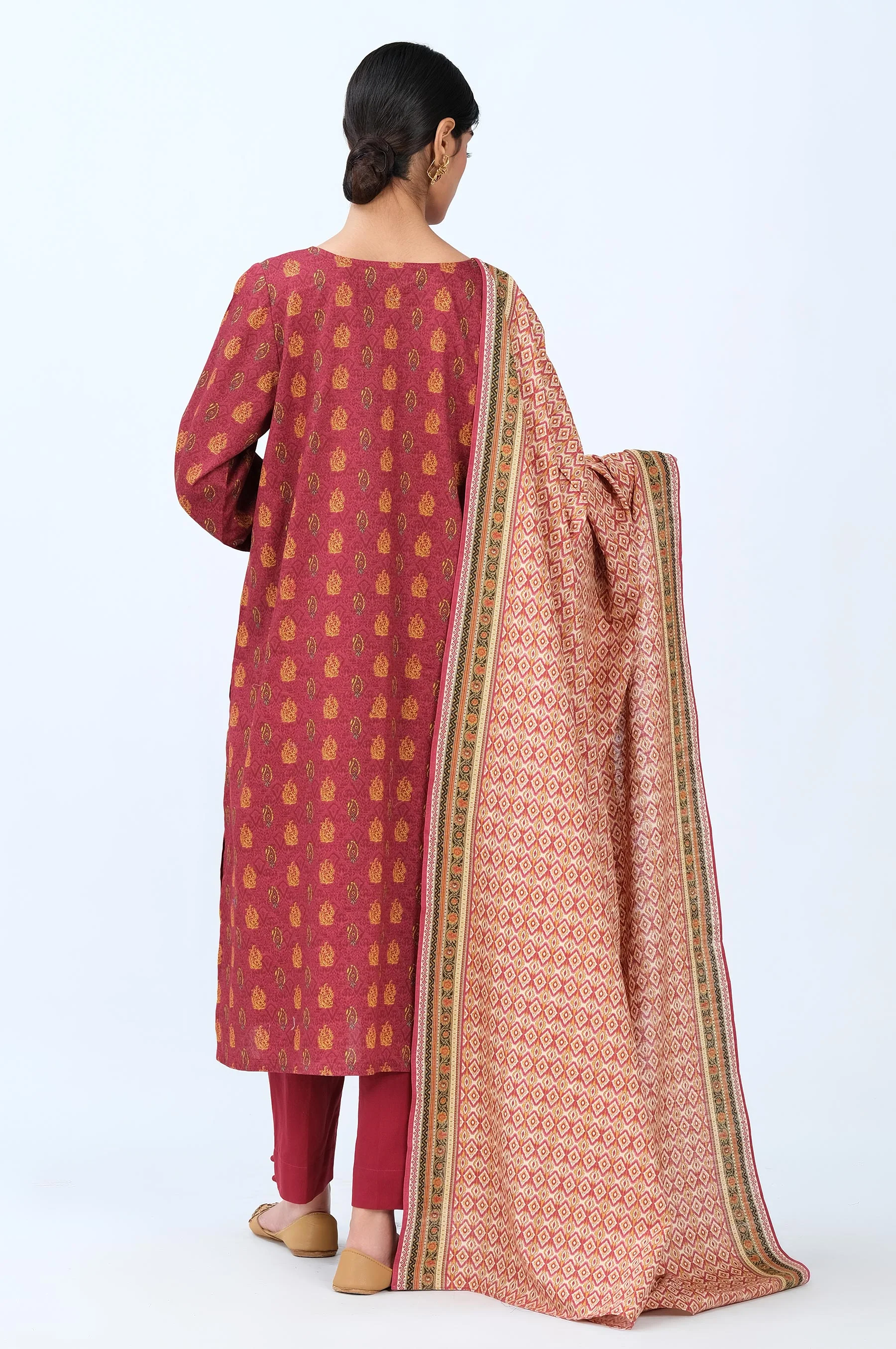 Stitched 3 Piece Printed Cottel with Khaddar Suit - Image 2
