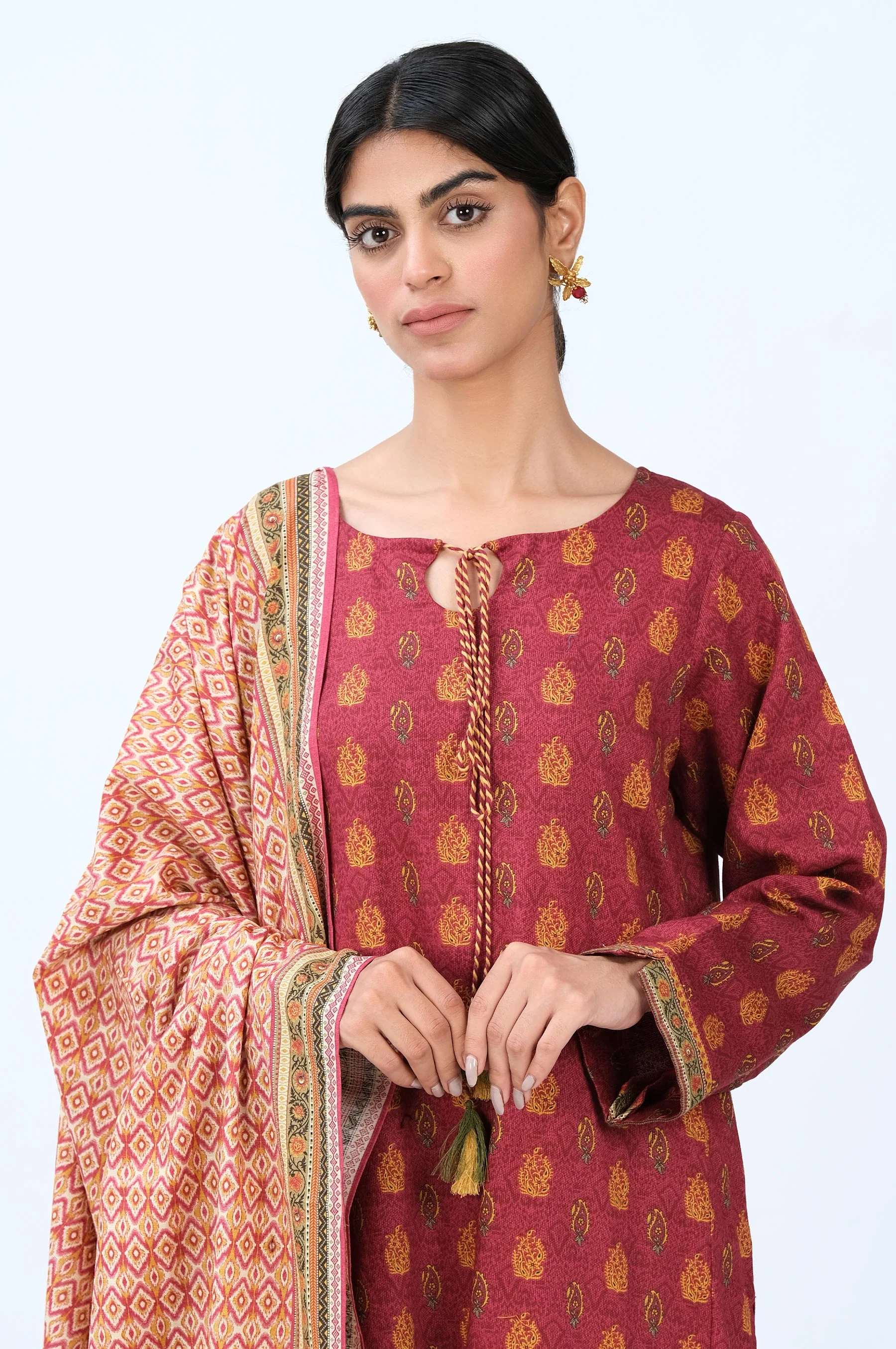 Stitched 3 Piece Printed Cottel with Khaddar Suit - Image 3
