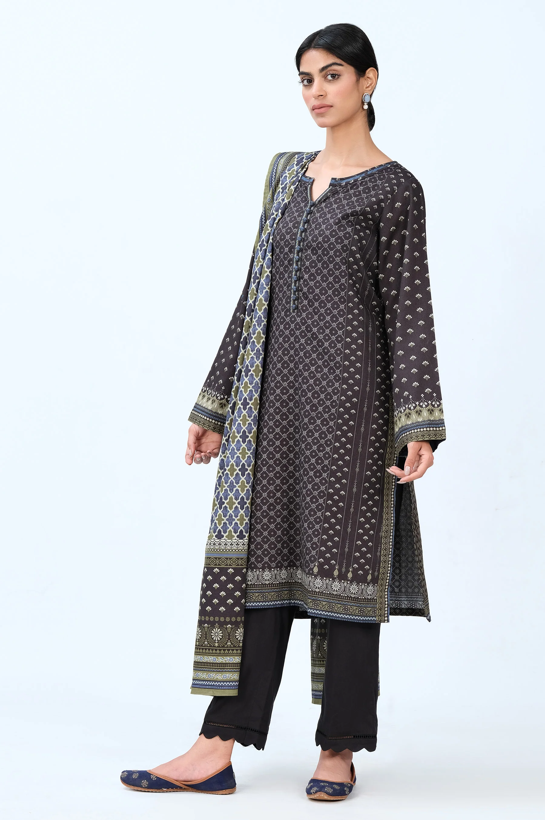 Stitched 3 Piece Printed Cottel Suit - Image 3