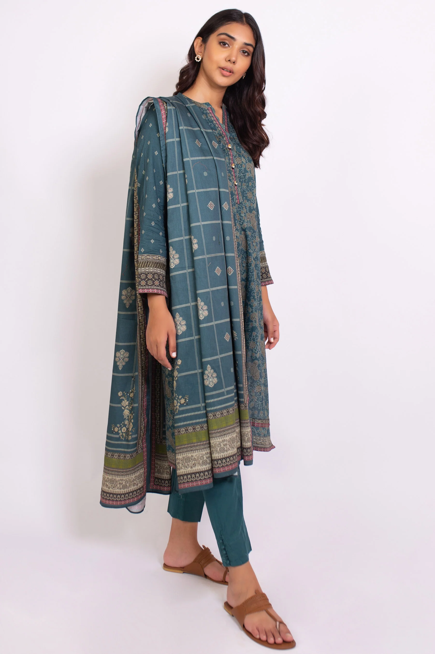 Stitched 3 Piece Printed Cottel Suit - Image 5