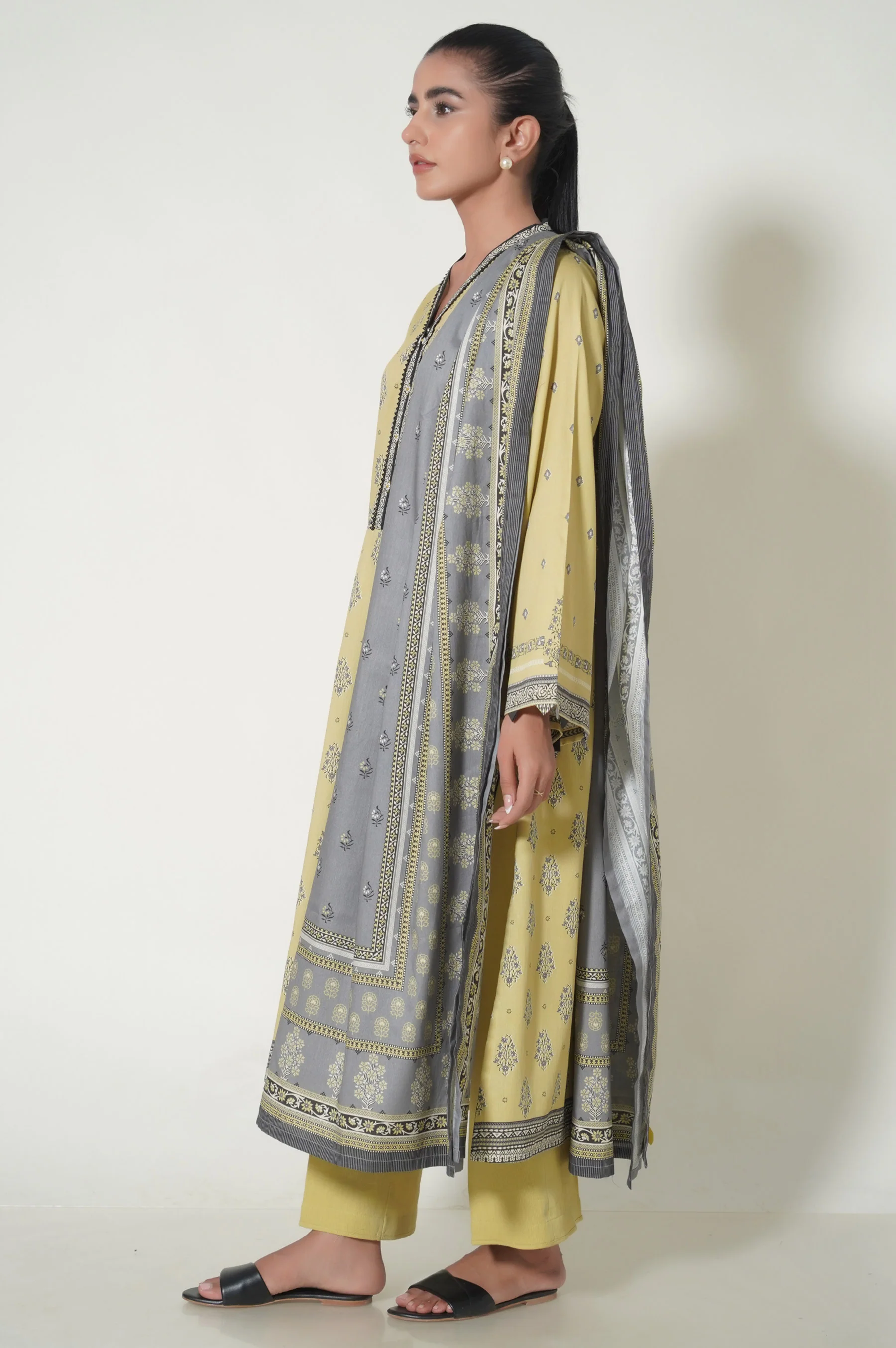 Stitched 3 Piece Printed Cottel Suit - Image 2