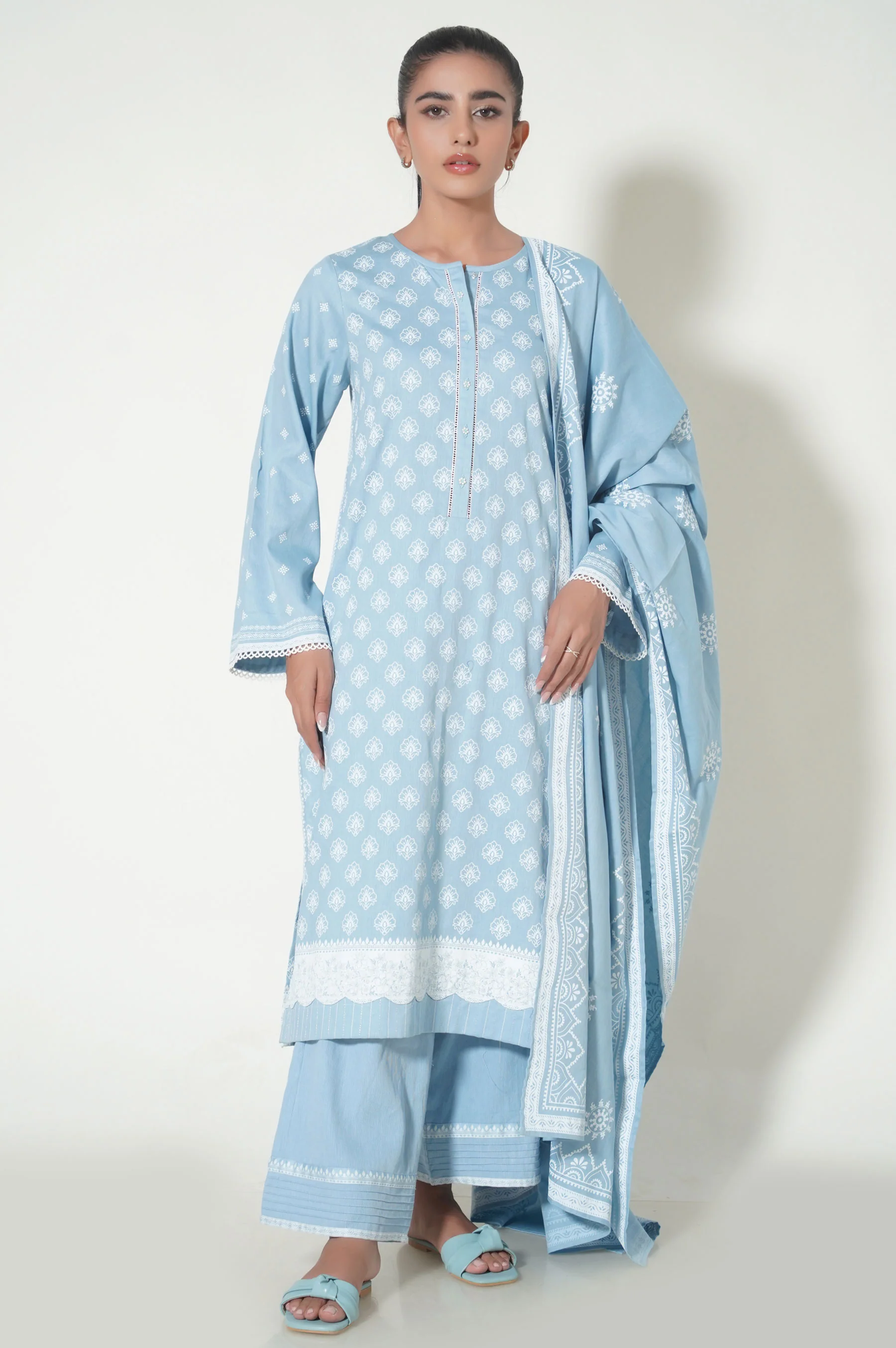 Stitched 3 Piece Printed Cottle Suit