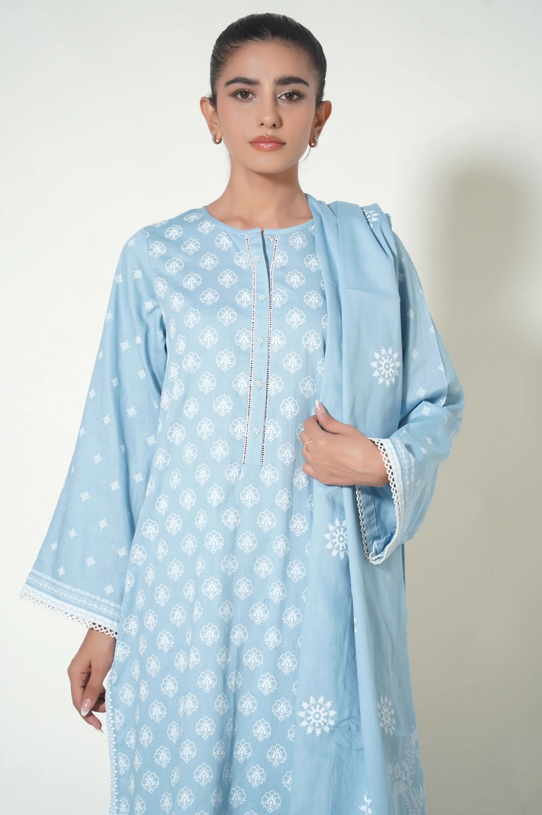 Stitched 3 Piece Printed Cottle Suit - Image 3