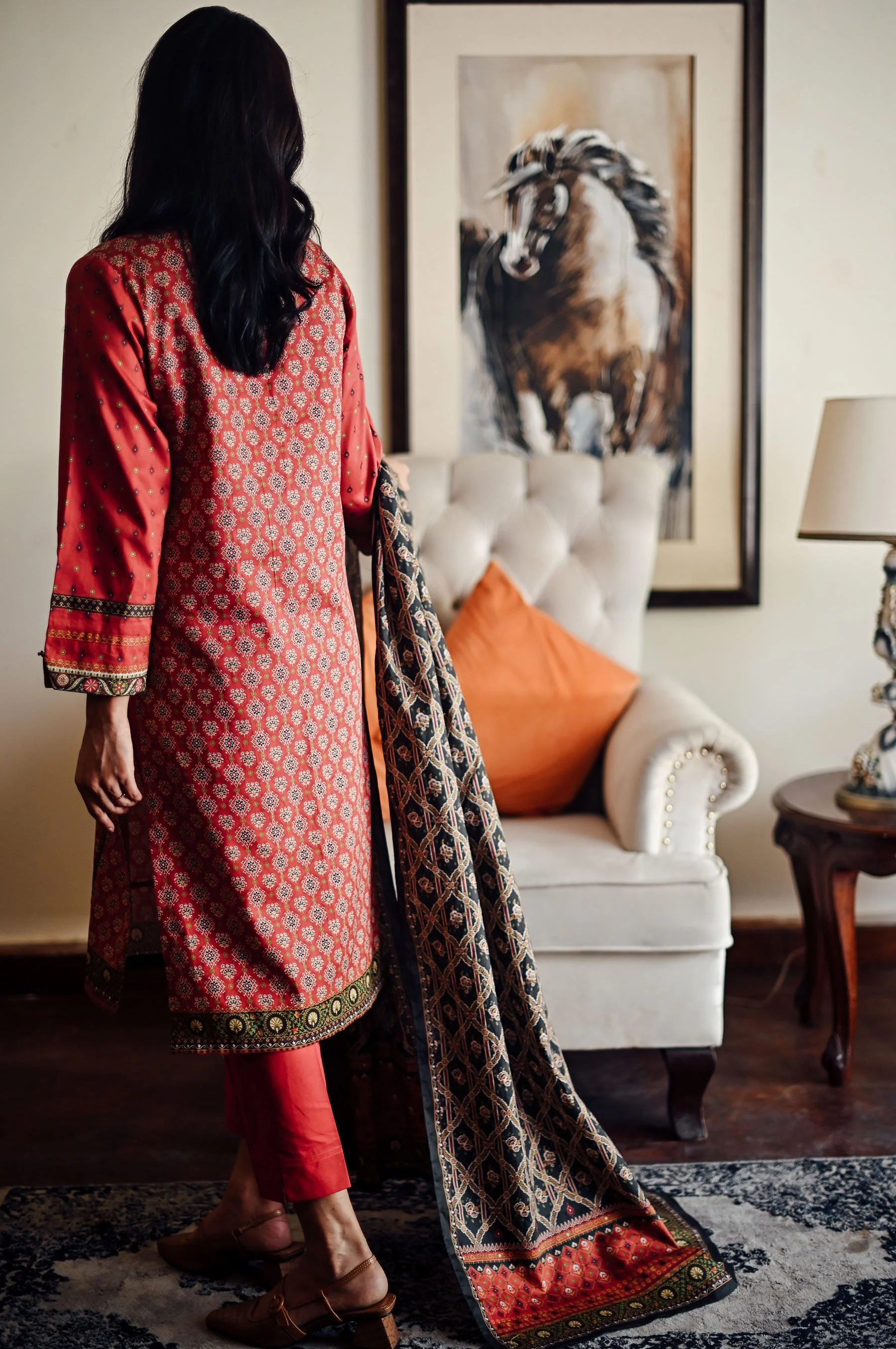 Stitched 3 Piece Printed Doria Linen Viscose Suit - Image 2