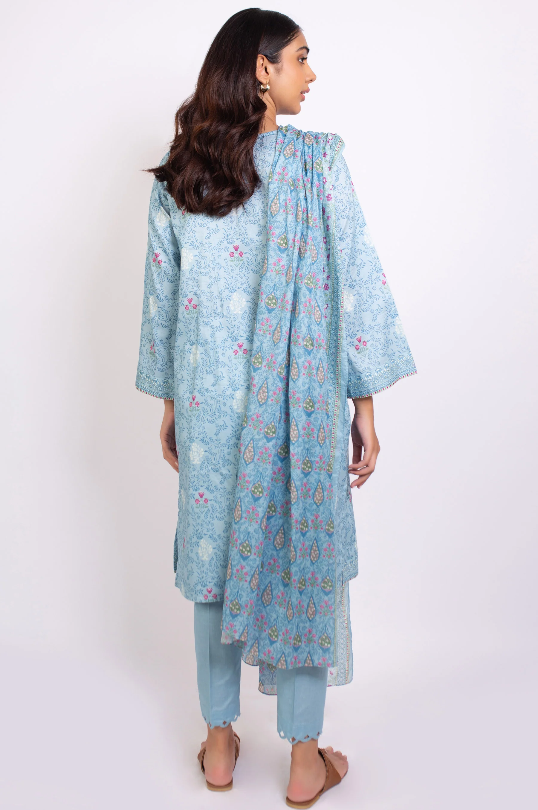Stitched 3 Piece Printed Doria Linen Viscose Suit - Image 3