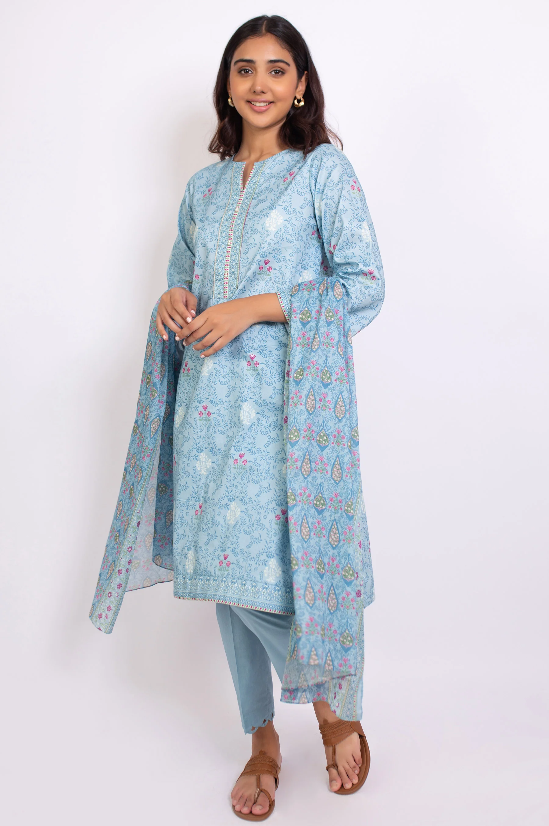 Stitched 3 Piece Printed Doria Linen Viscose Suit - Image 4