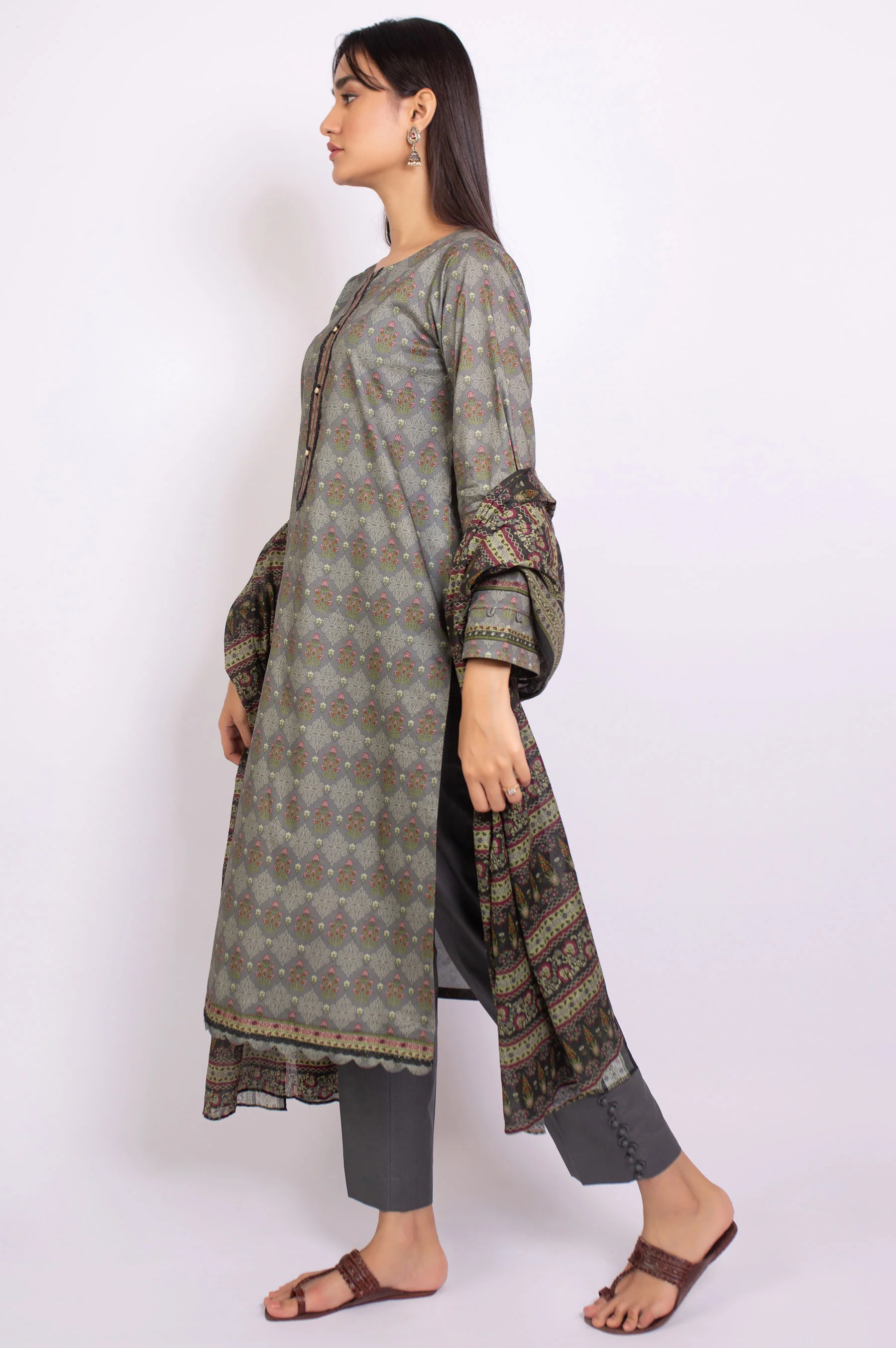 Stitched 3 Piece Printed Doria Linen Viscose Suit - Image 2