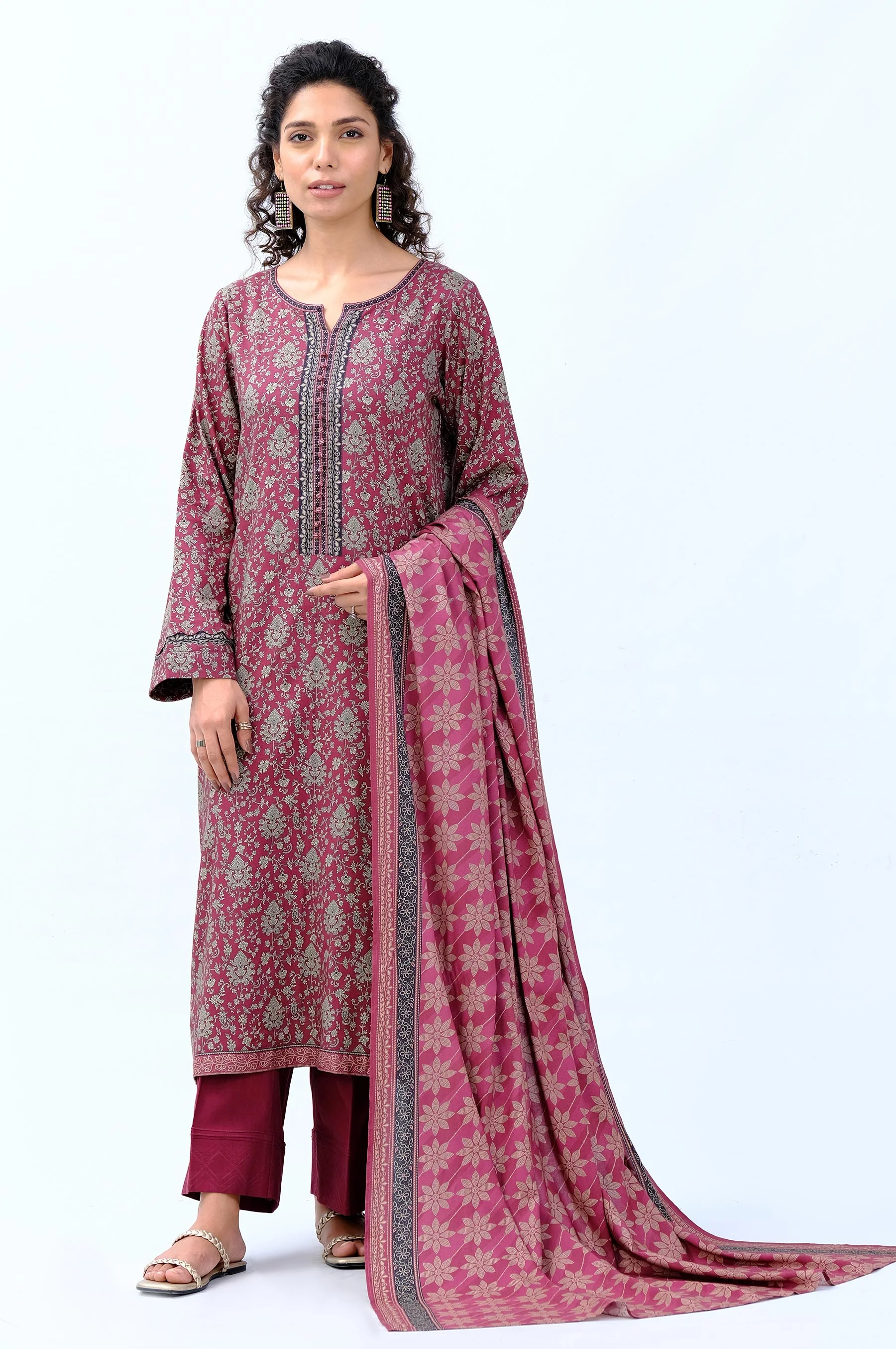 Stitched 3 Piece Printed Doria Linen Viscose Suit - Image 4