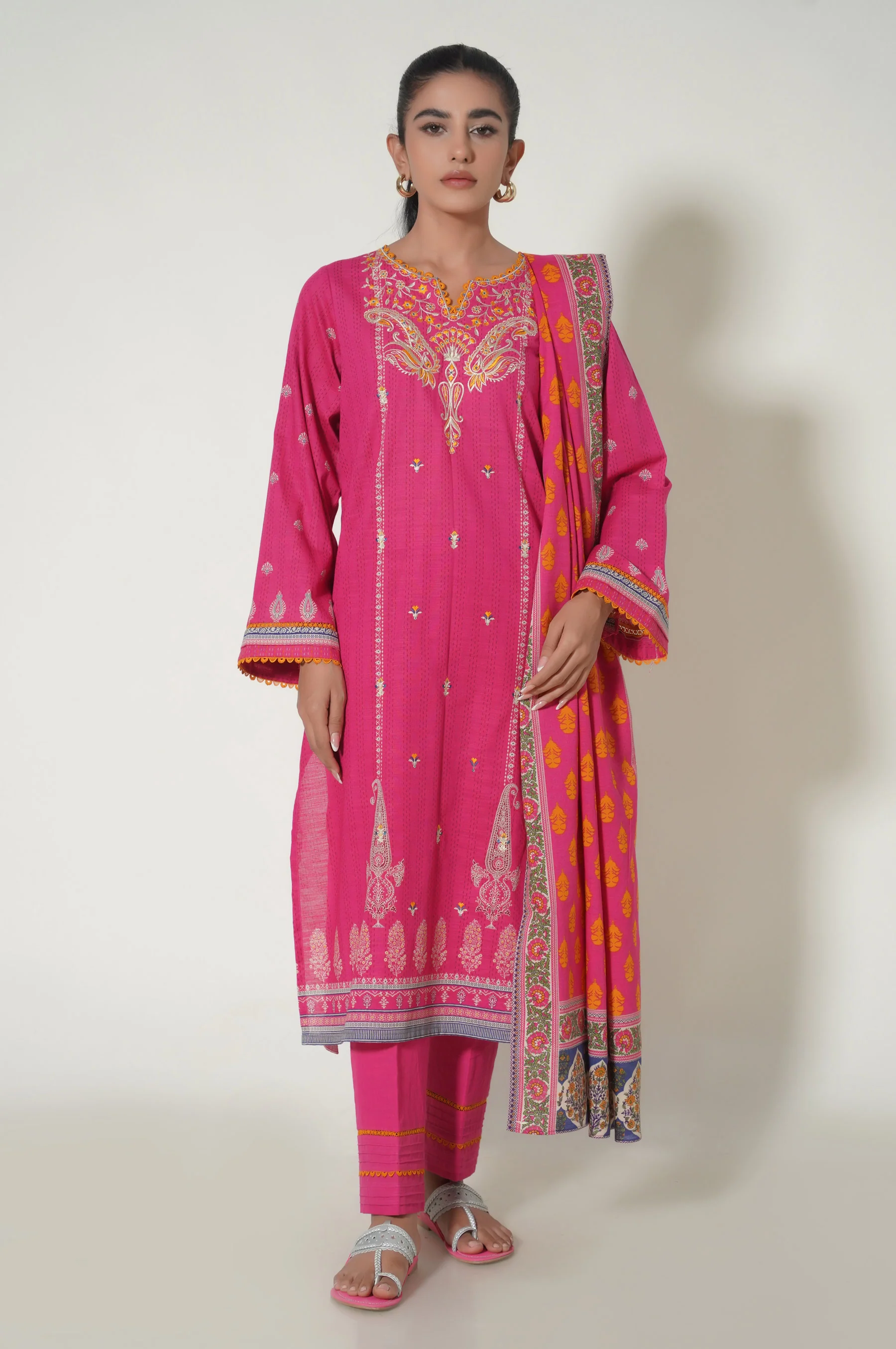 Stitched 3 Piece Embroidered Khaddar Suit - Image 5