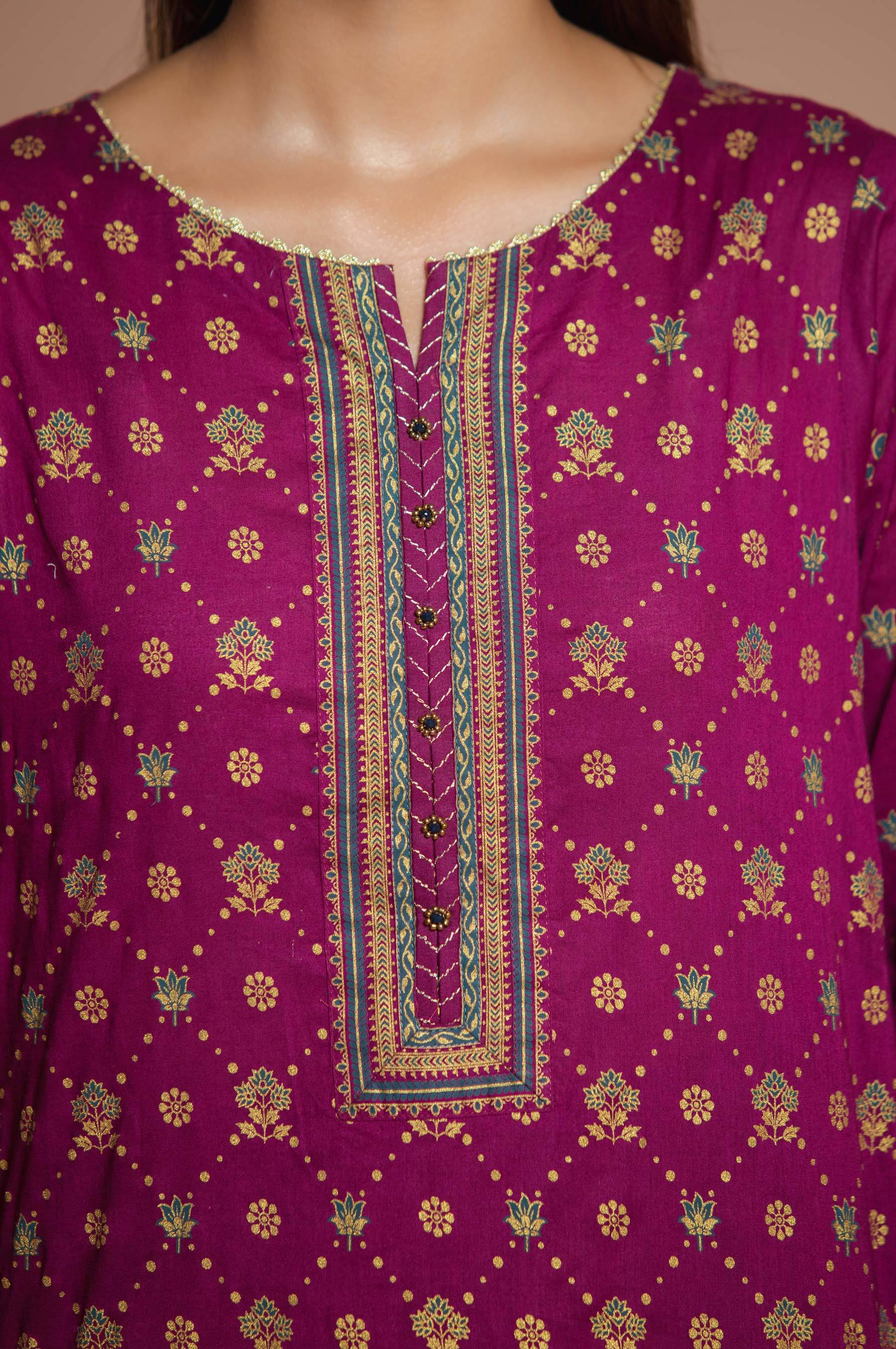 Stitched 3 Piece Printed Gold & Colored Paste Lawn Suit - Image 5