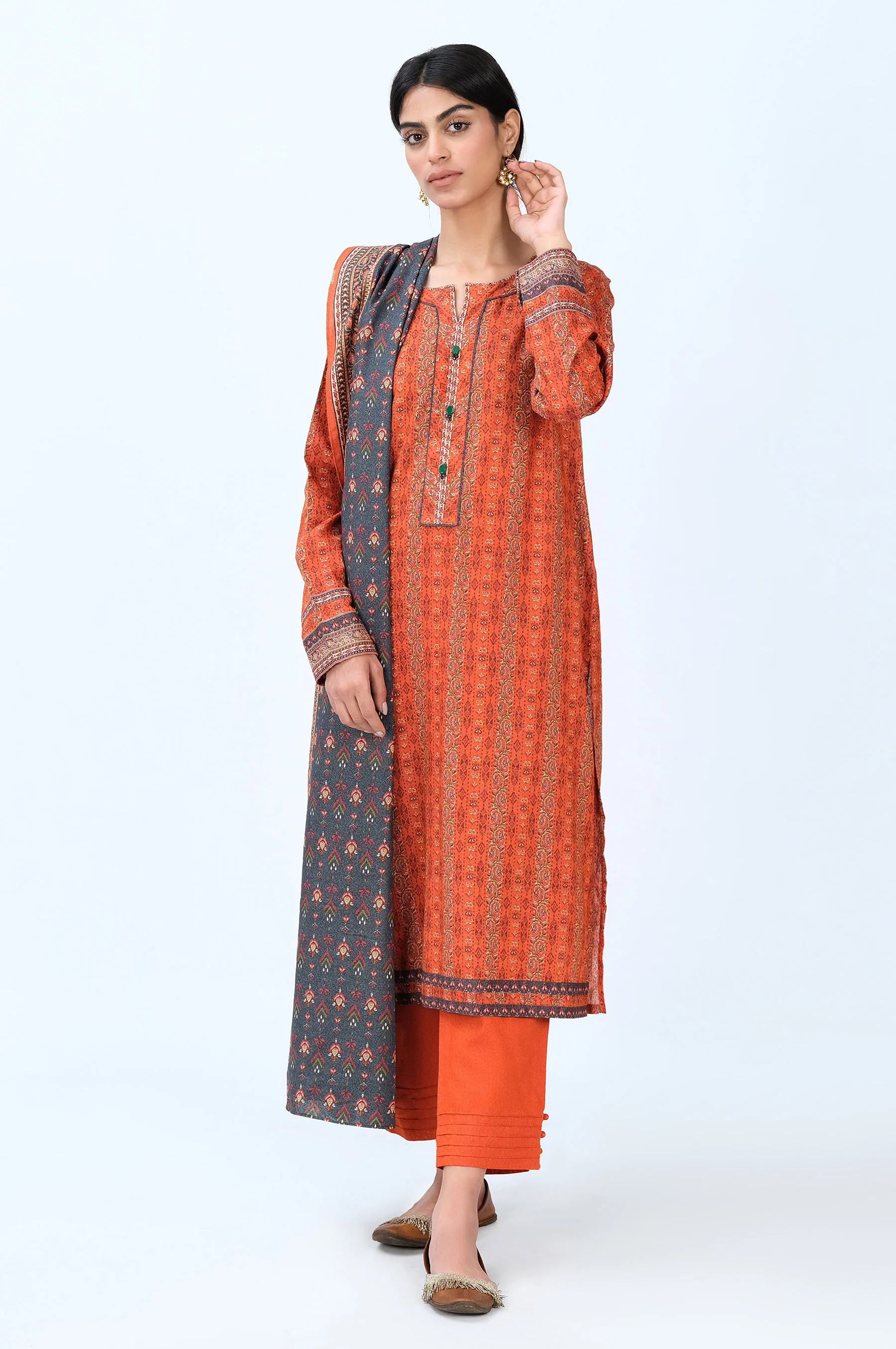 Stitched 3 Piece Printed Karandi Suit - Image 6