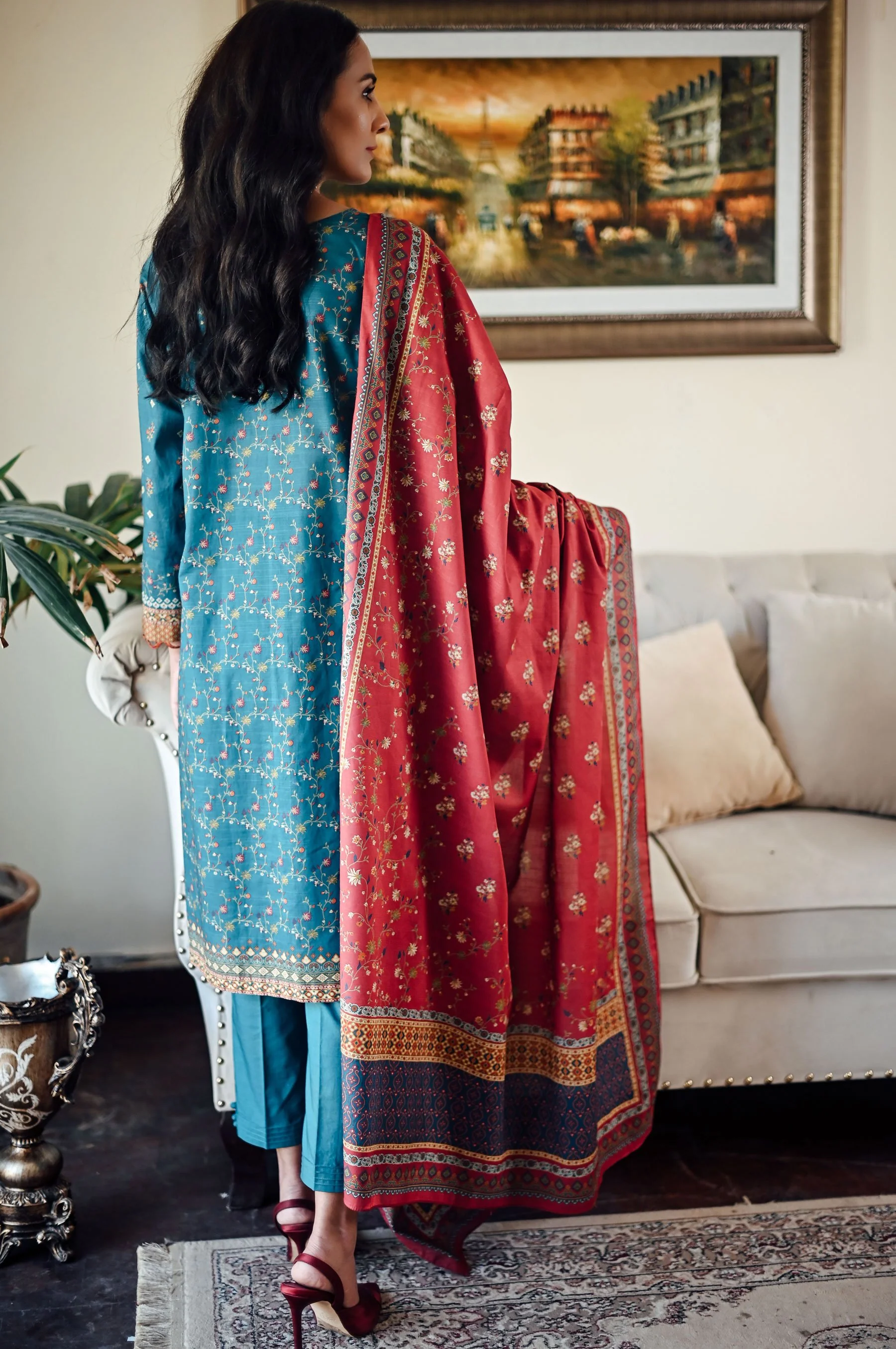 Stitched 3 Piece Printed Khaddar Suit - Image 2