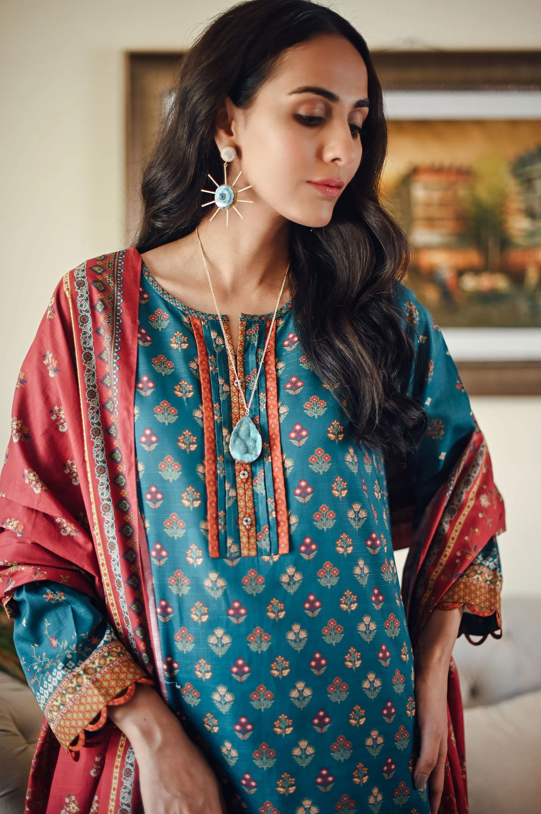 Stitched 3 Piece Printed Khaddar Suit - Image 3
